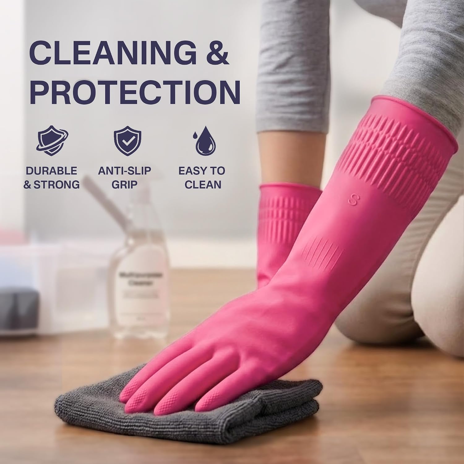 Detalle de Gennethly Rubber Dishwashing Gloves — Reusable, Long Cuff for Kitchen Cleaning