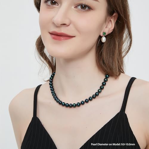 Detalle de YAMI Tahitian Black Pearl Necklace, 8.5-9mm Round Pearl Necklace for Women
