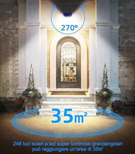 Detalle 2 de Luci LED Esterno Giardino Solare Vanranger 248 LED – Illuminazione solare esterna con sensore PIR e 270°