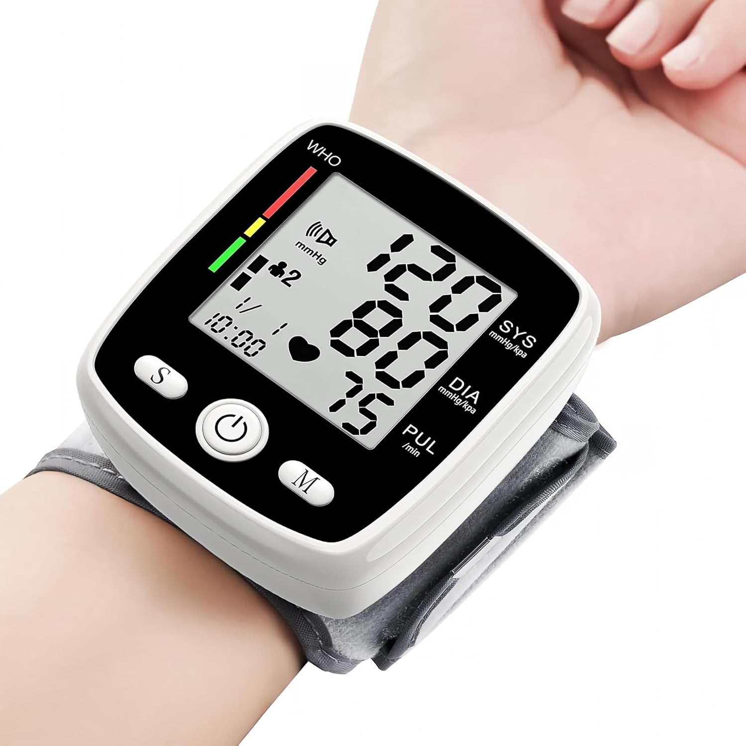 Detalle de MBUPAI CK-W355 Wrist Blood Pressure Monitor, Rechargeable, 5.3–7.7-Inch Cuff