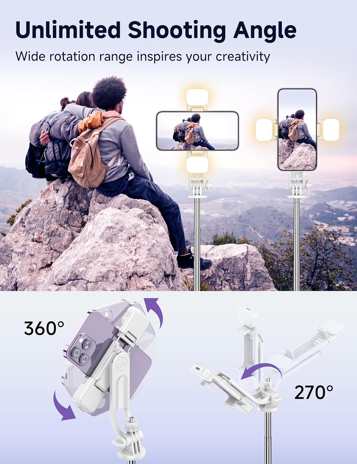 Detalle de Selfie stick tripod with LED lights