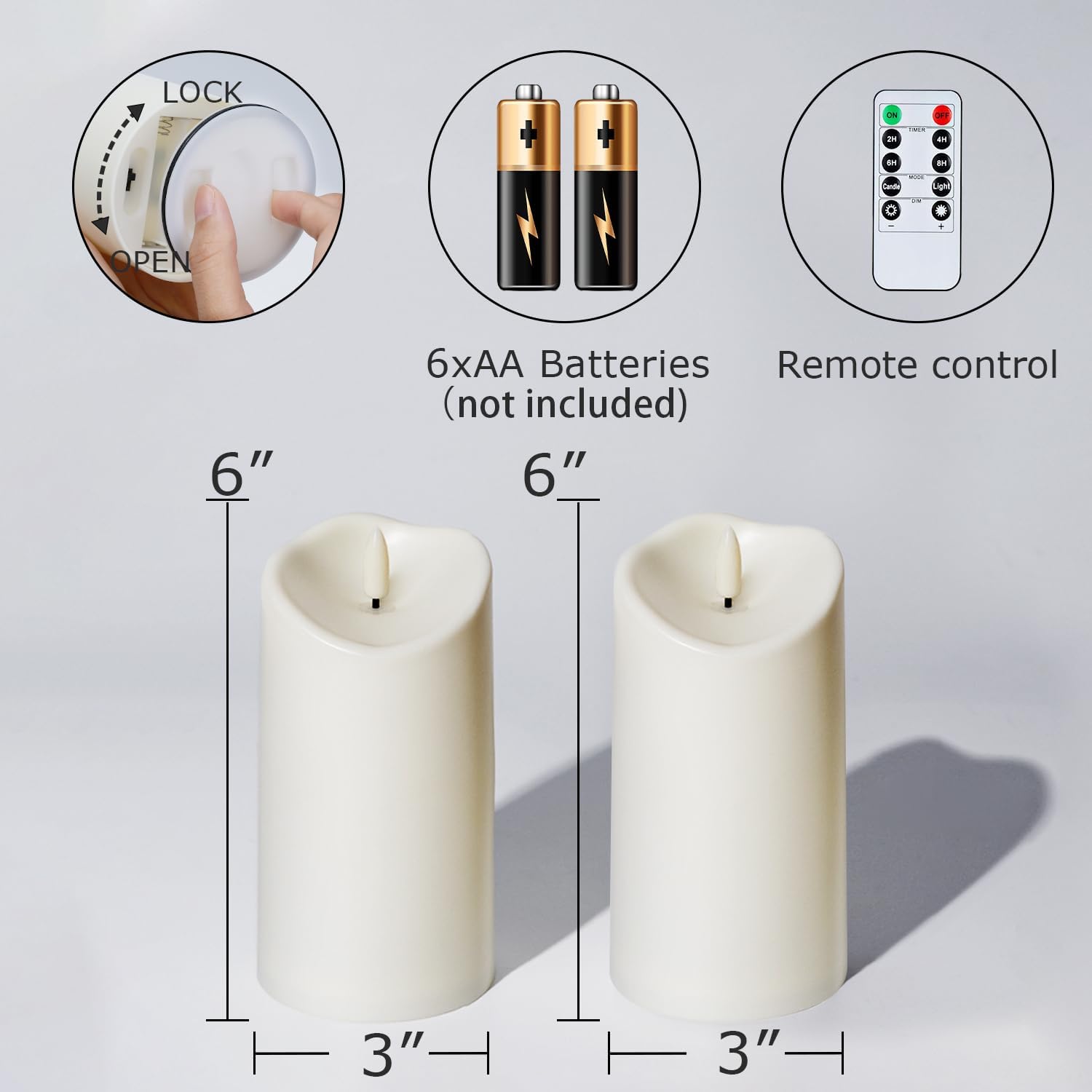 Thumbnail 6 de AMAGIC Ivory White LED Flameless Candles, 3" x 6", Waterproof, Remote Timer