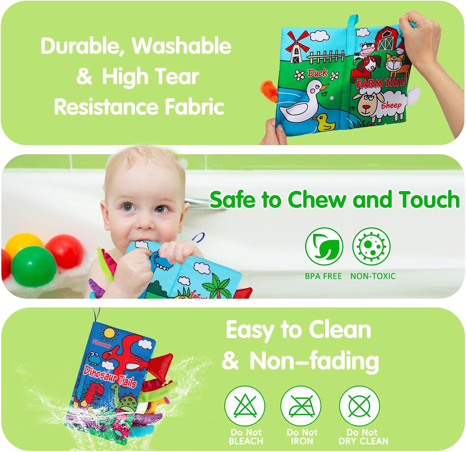 Detalle de Thremhoo 9136A Baby Cloth Books, 2-Pack Farm & Dinosaur Sensory Toys