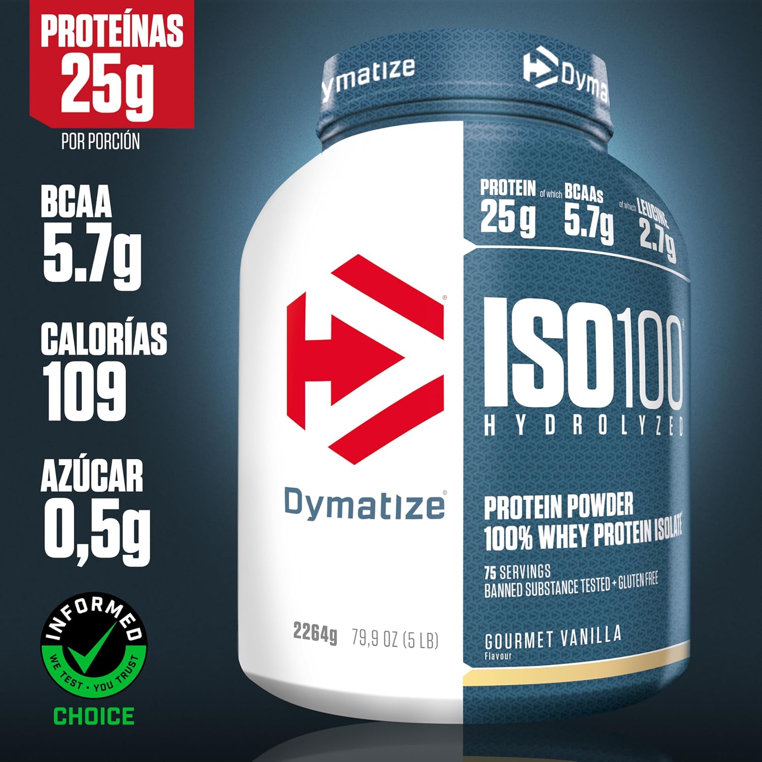 Detalle 2 de Dymatize ISO 100 Hydrolyzed Proteína Whey Gourmet Vanilla 🍦