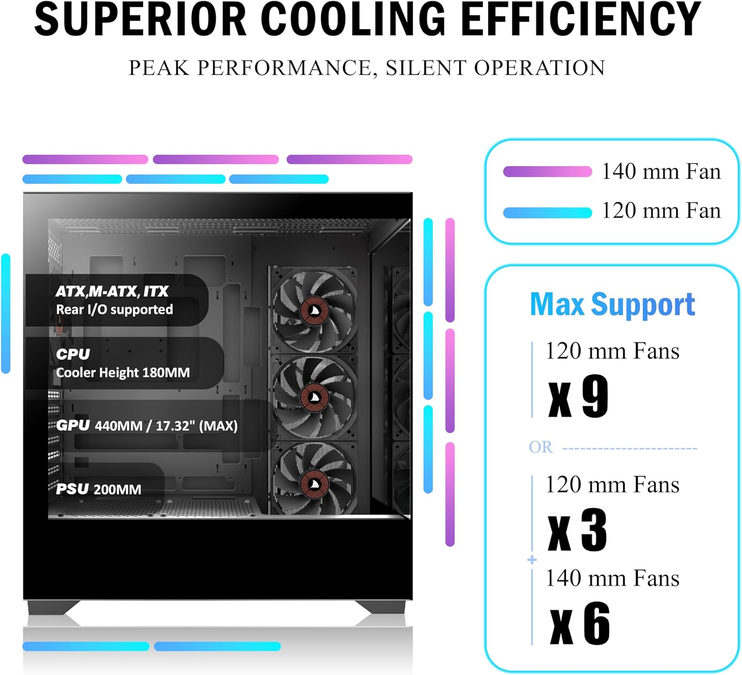 Thumbnail 5 de PCZZOI ATX Mid Tower Case with 4 Pre-Installed Fans and 270° Glass Display