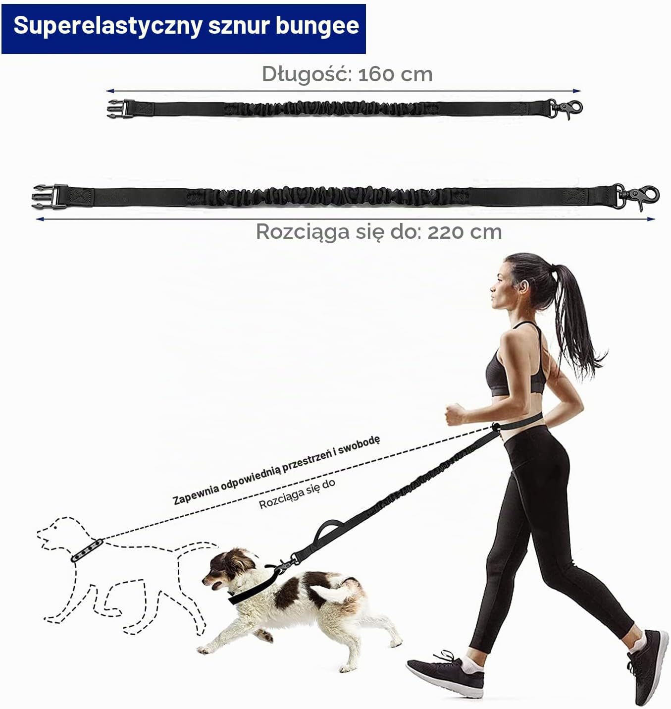 Detalle de Edipets pas do biegania z psem, smycz 160–220 cm, odblaskowa, szara