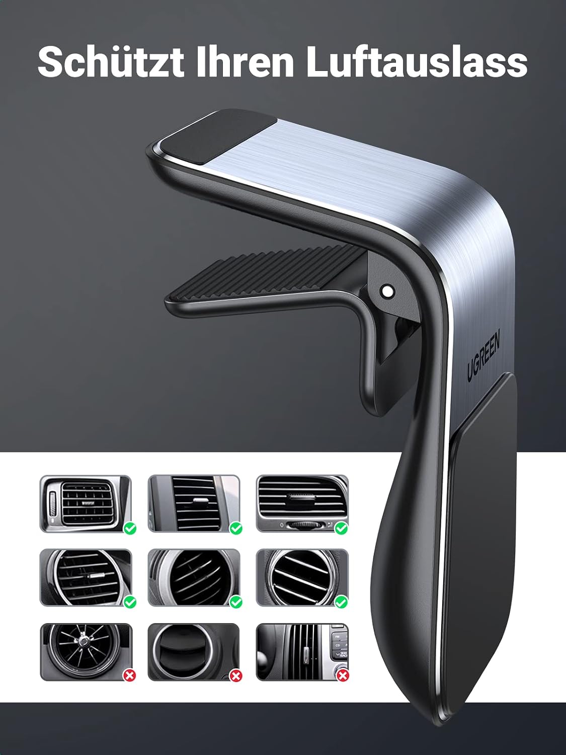 Thumbnail 4 de UGREEN Magnethalter Handy Auto KFZ – Magnetische Halterung mit 5 N52 Magneten, kompatibel mit iPhone 16/15 Pro Max/Plus, 14–13, Galaxy S23 Ultra, Mate 60 Pro und mehr