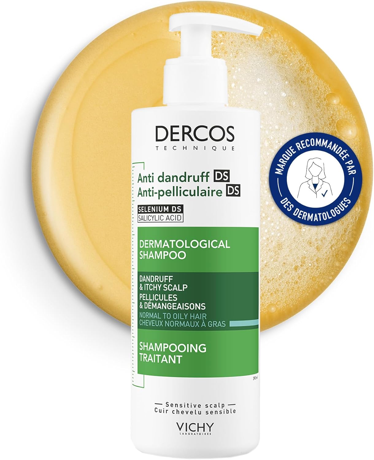 Detalle de VICHY DERCOS Shampooing Anti-Pelliculaire DS – Cheveux Normaux à Gras, Microbiome et Sélénium DS