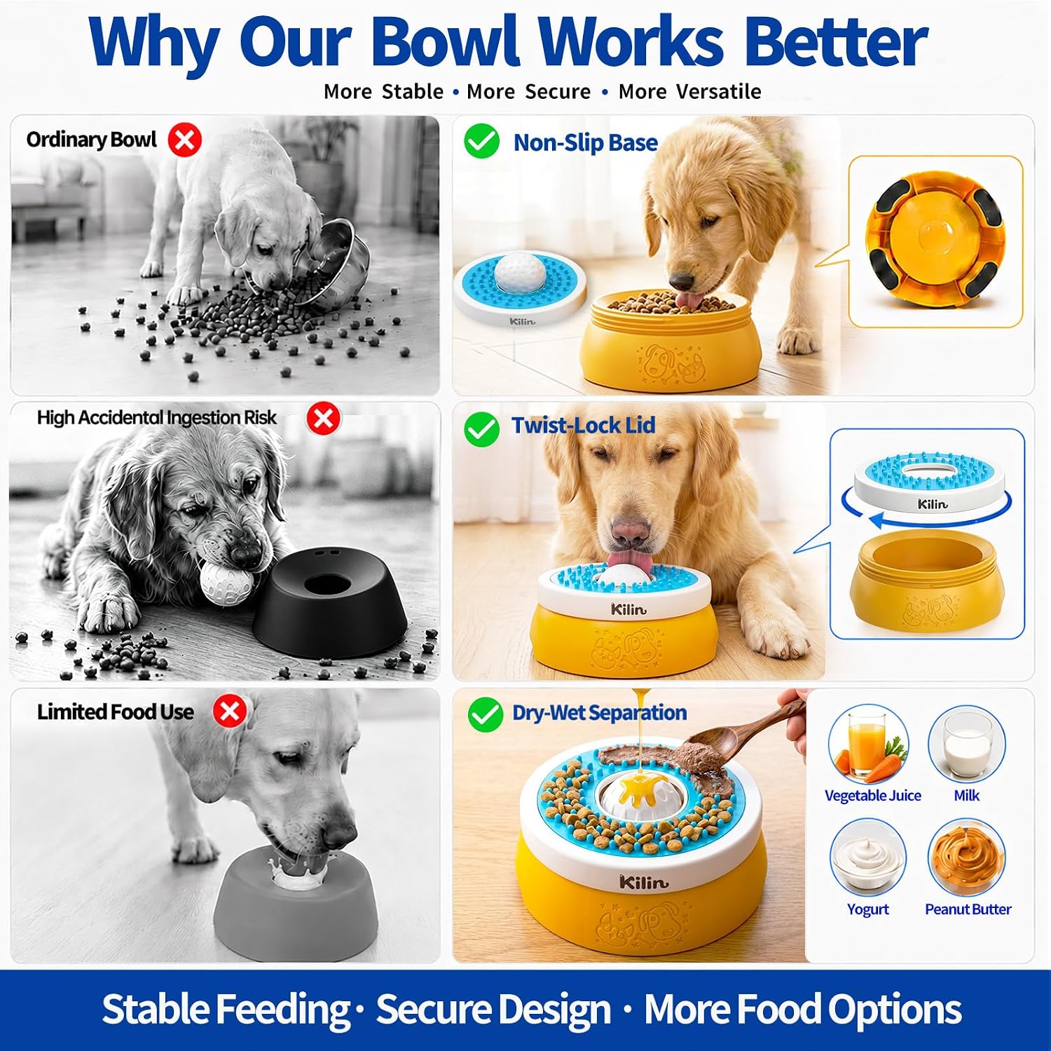 Detalle 1 de KILIN Dog Lick Slow Feeder Bowl with Rolling Ball and Four Non-Slip Pads