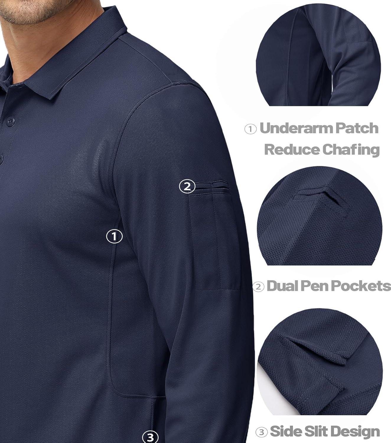 Thumbnail 4 de MAGCOMSEN Men's Polo Shirts: Quick-Dry Long Sleeve Performance Polo