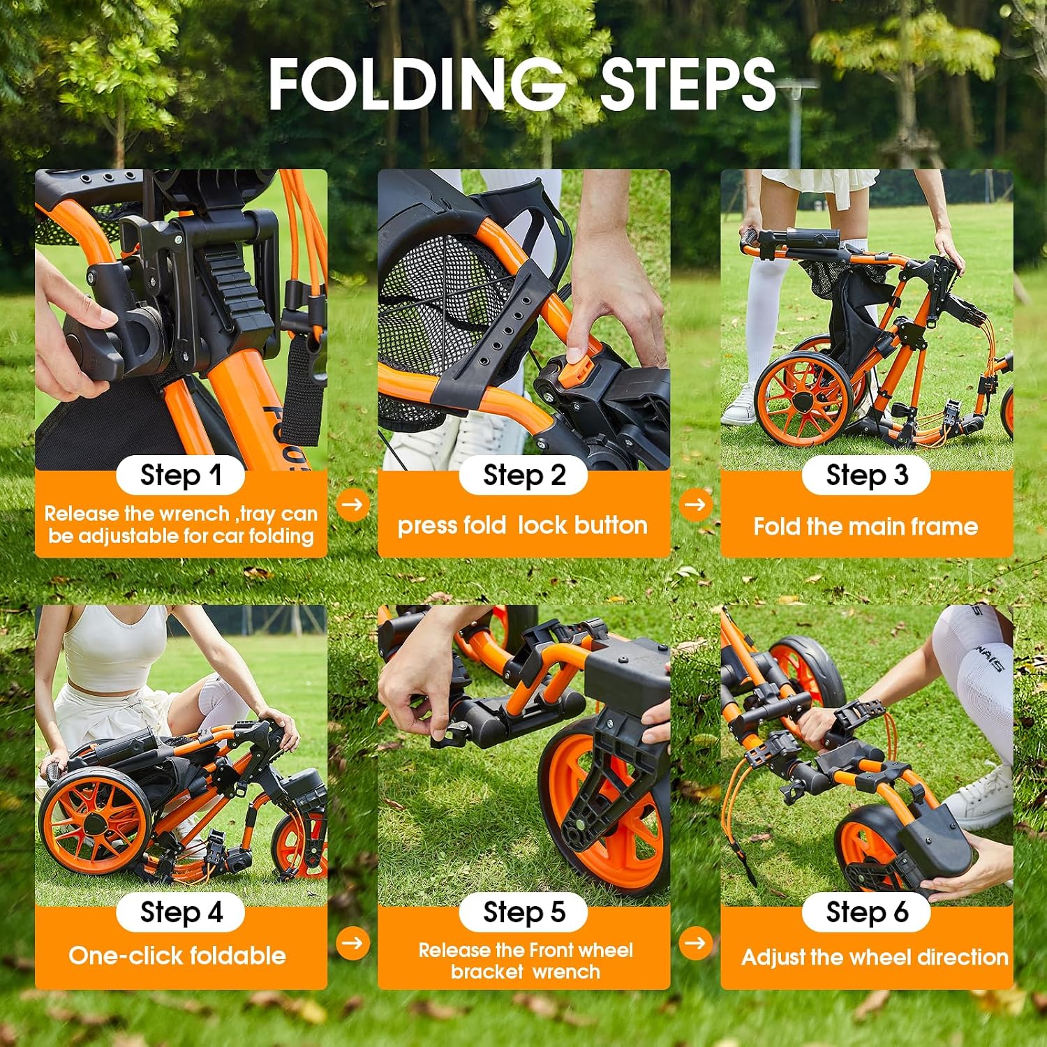 Thumbnail 6 de FLAGTAG 3-Wheel Golf Push Cart with 360° Swivel Front Wheel, Foldable Design & Foot Brake