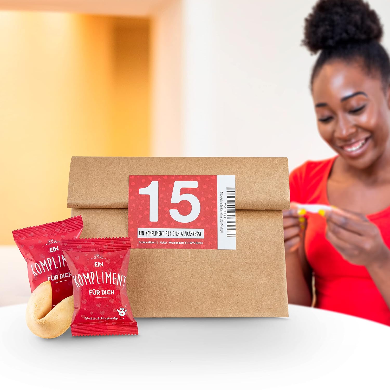 Detalle de Glückskekse Ein Kompliment für Dich – 15 vegane Glückskekse, made in Germany