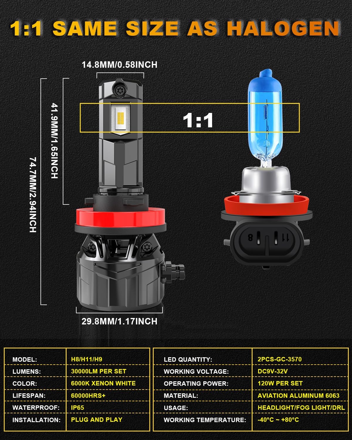 Thumbnail 4 de KATUR H11 Lampadina LED 120W 30000LM per auto