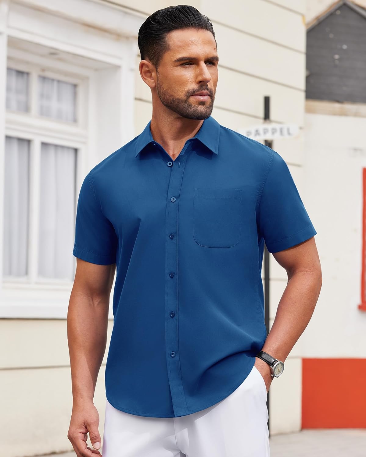 Thumbnail 2 de Alimens & Gentle Men’s Short Sleeve Wrinkle-Free Button-Down Dress Shirt (Untucked)