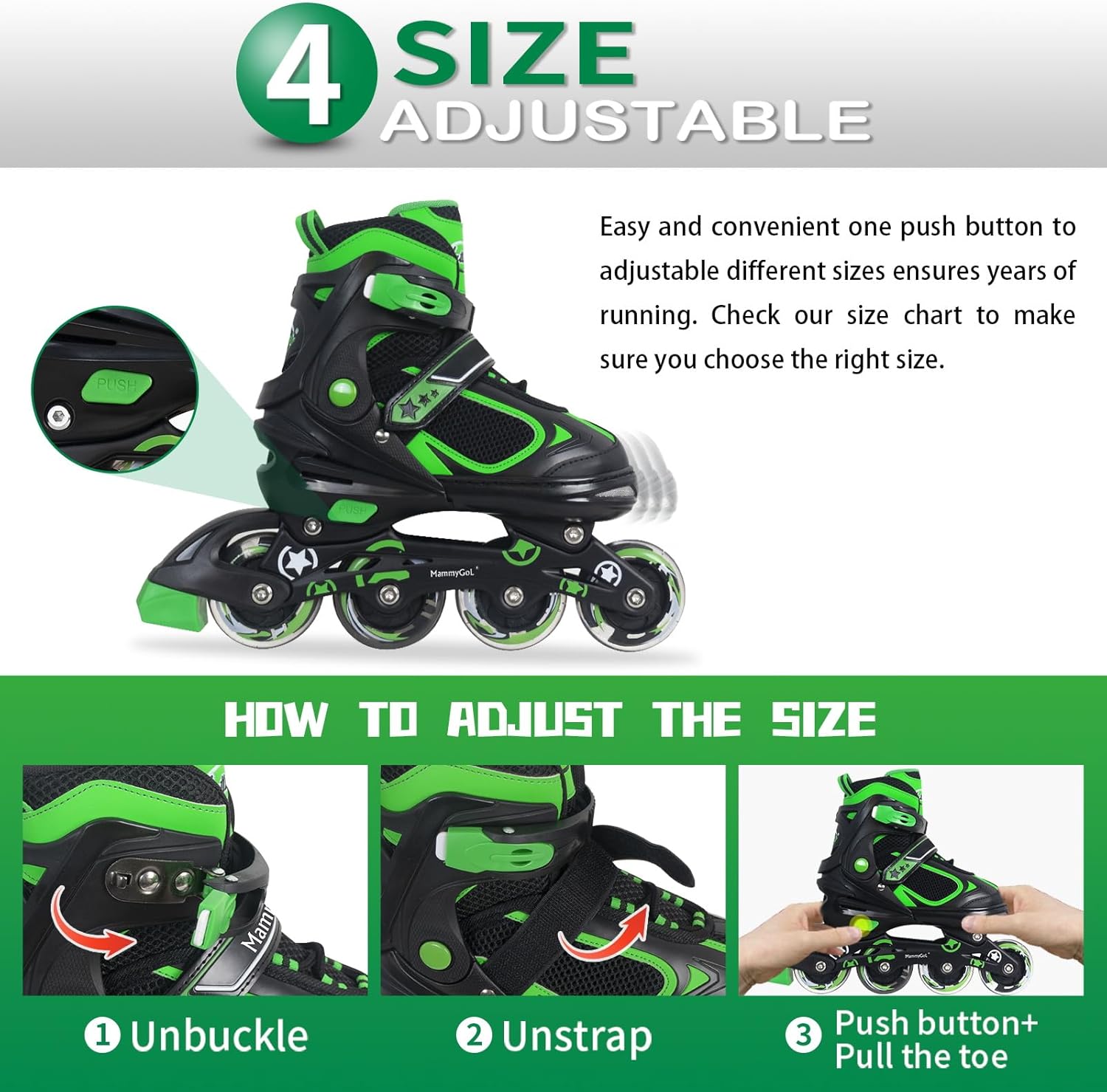 Thumbnail 4 de MammyGol Adjustable Inline Skates for Kids (Ages 4–16) with Light-Up Wheels