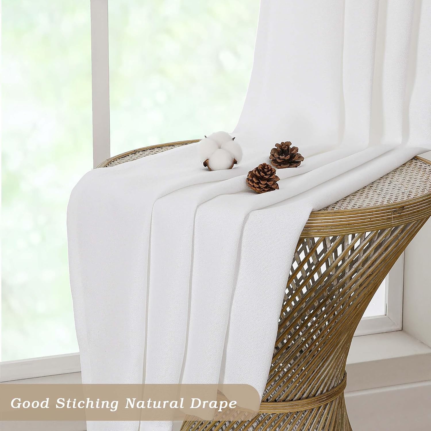 Thumbnail 1 de Simplebrand White Curtains 220 Long 2 Panels Set – Faux Linen Textured, Semi Light Filtering