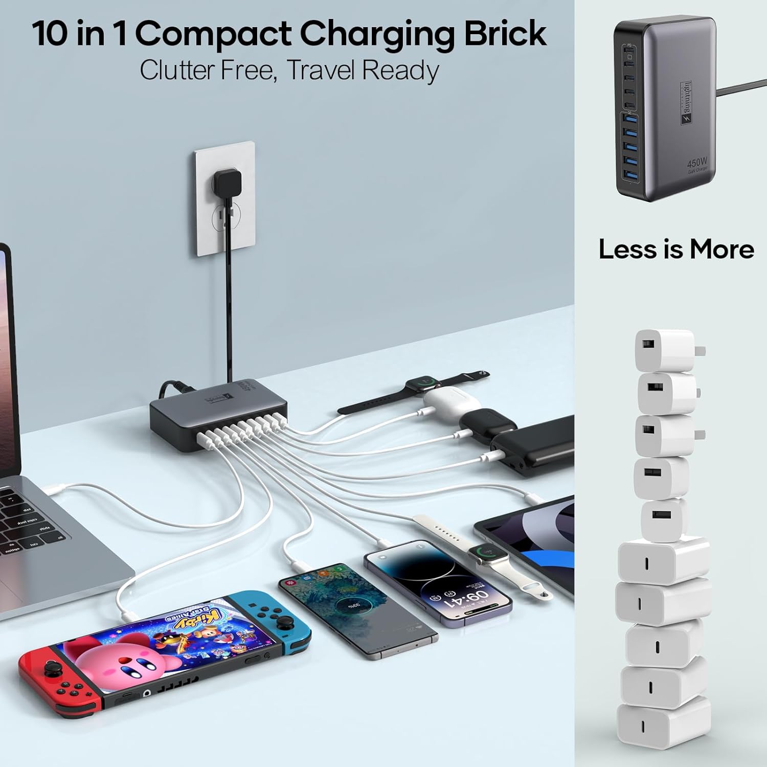 Thumbnail 2 de USB C Charger Block 10 Ports: 450W GaN PD Charging Hub