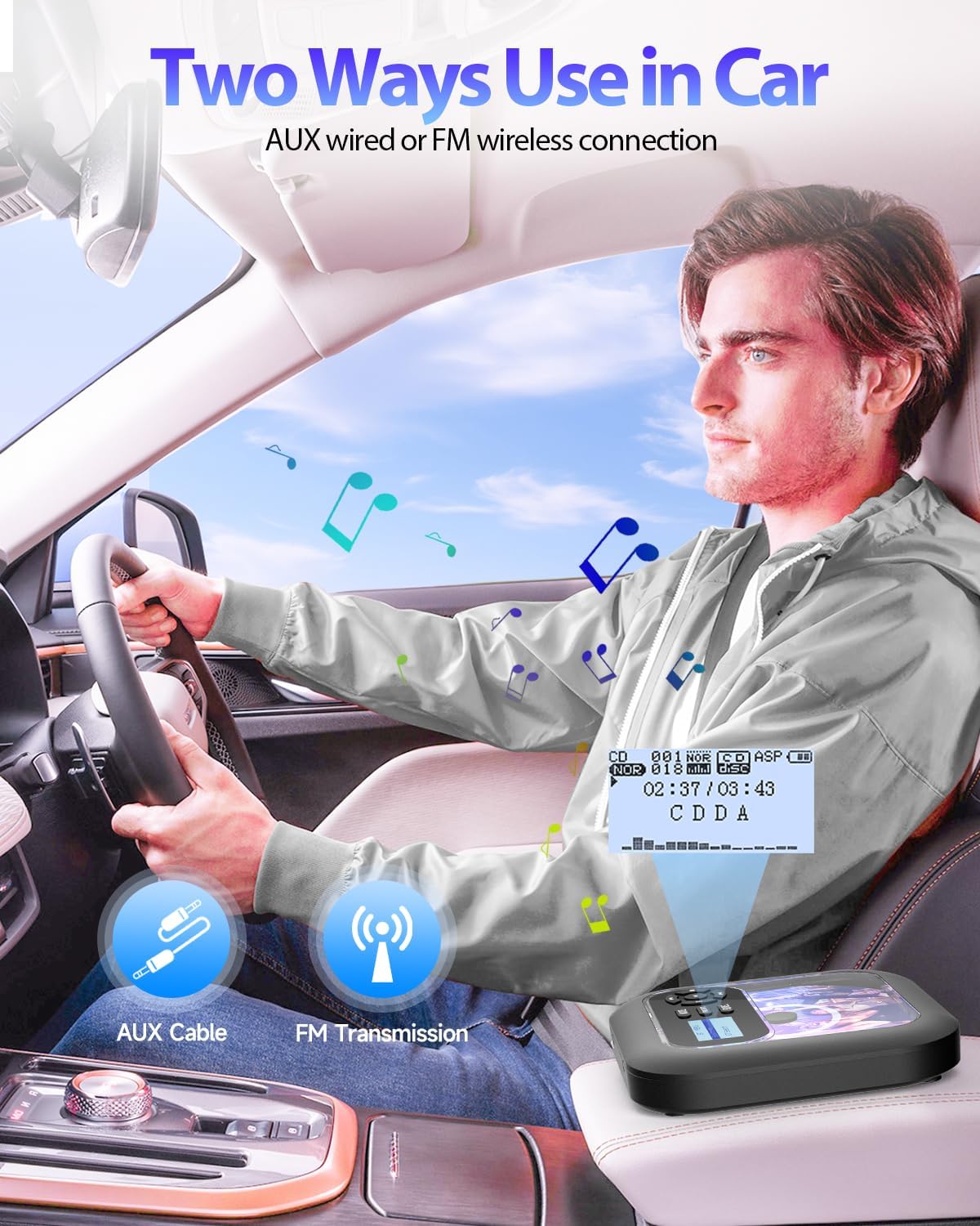 Detalle de ARAFUNA Portable CD Player with Bluetooth, Built-in Battery and Multiple Connectivity