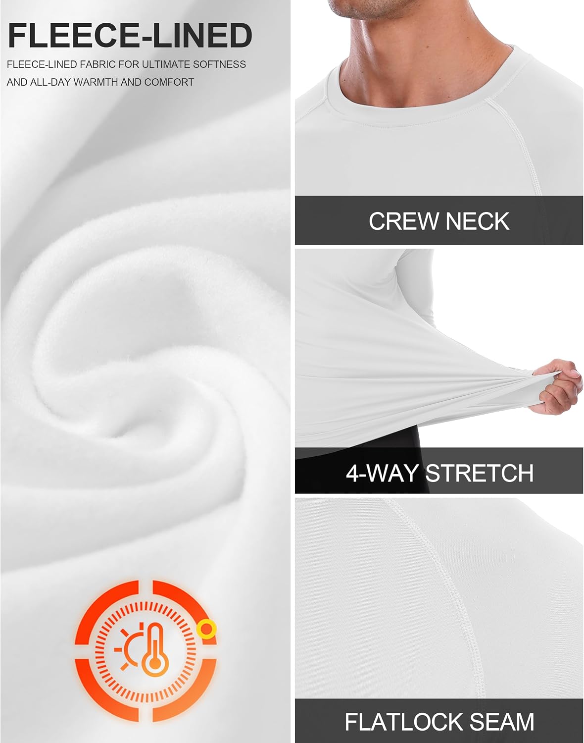 Detalle de Roadbox Men's Thermal Compression Shirt, Fleece-Lined Quick-Dry Long Sleeve