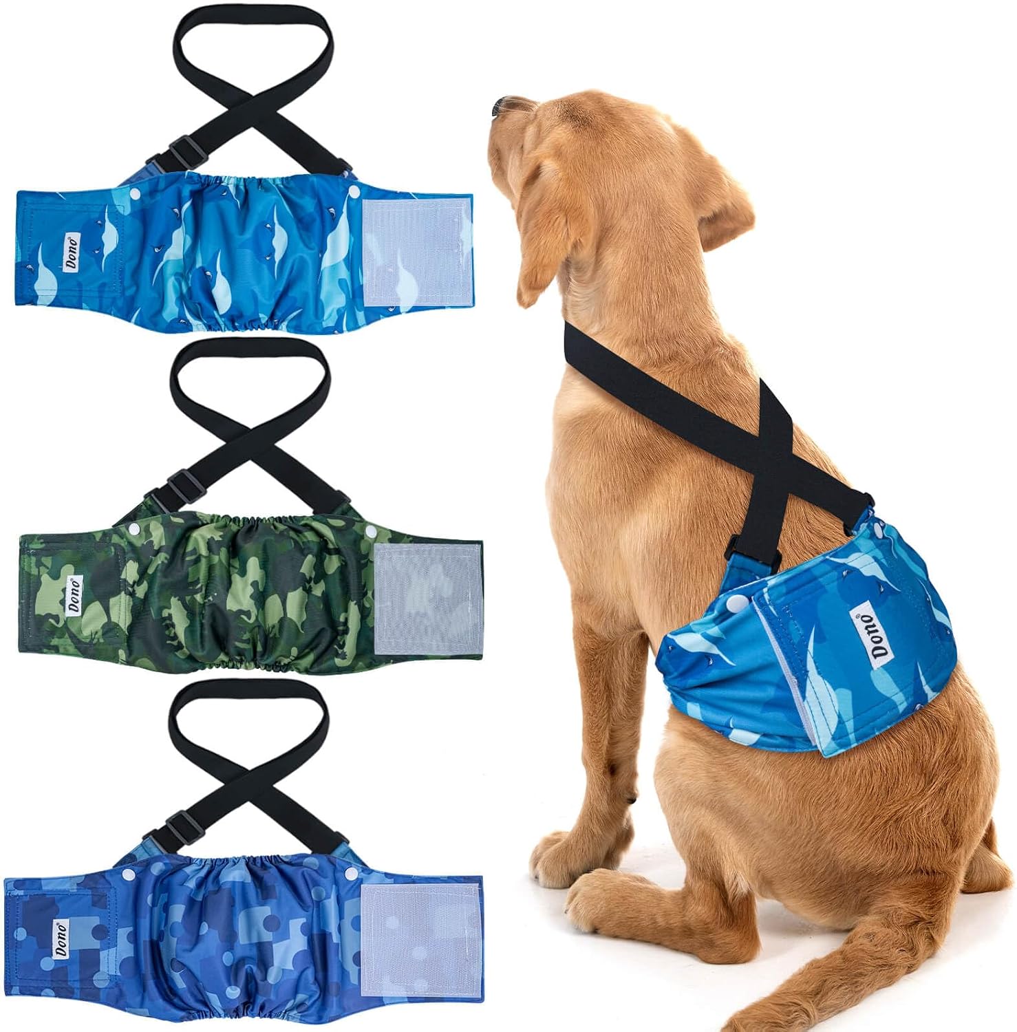 Detalle de Dono Dog Nappies Male with Suspenders – Belly Bands for Dogs in Heat, Incontinence, Training and Travel (XXL)
