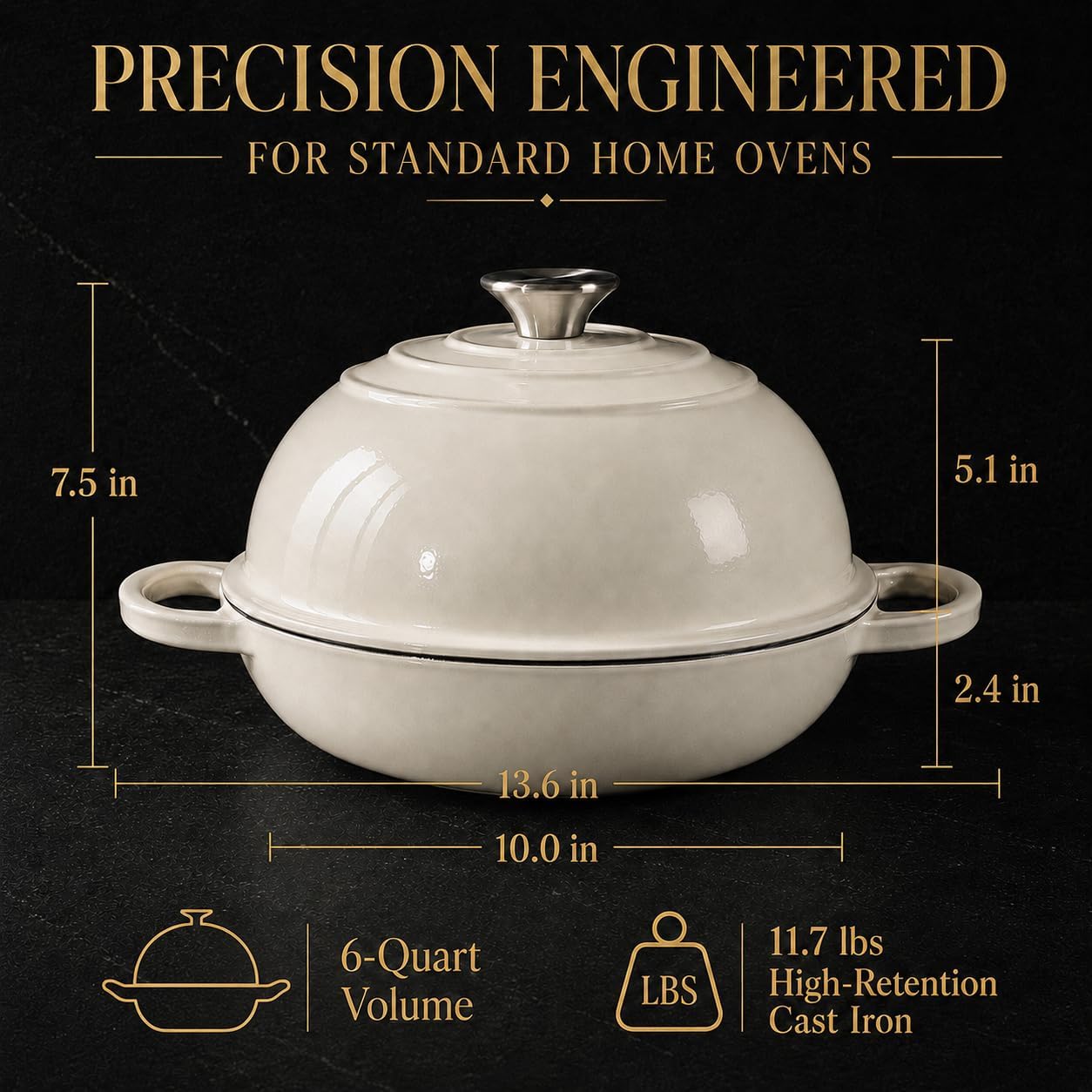 Detalle de AHJ 6QT Enameled Cast Iron Dutch Oven for Bread Baking with Proofing Basket, Gloves & Sling