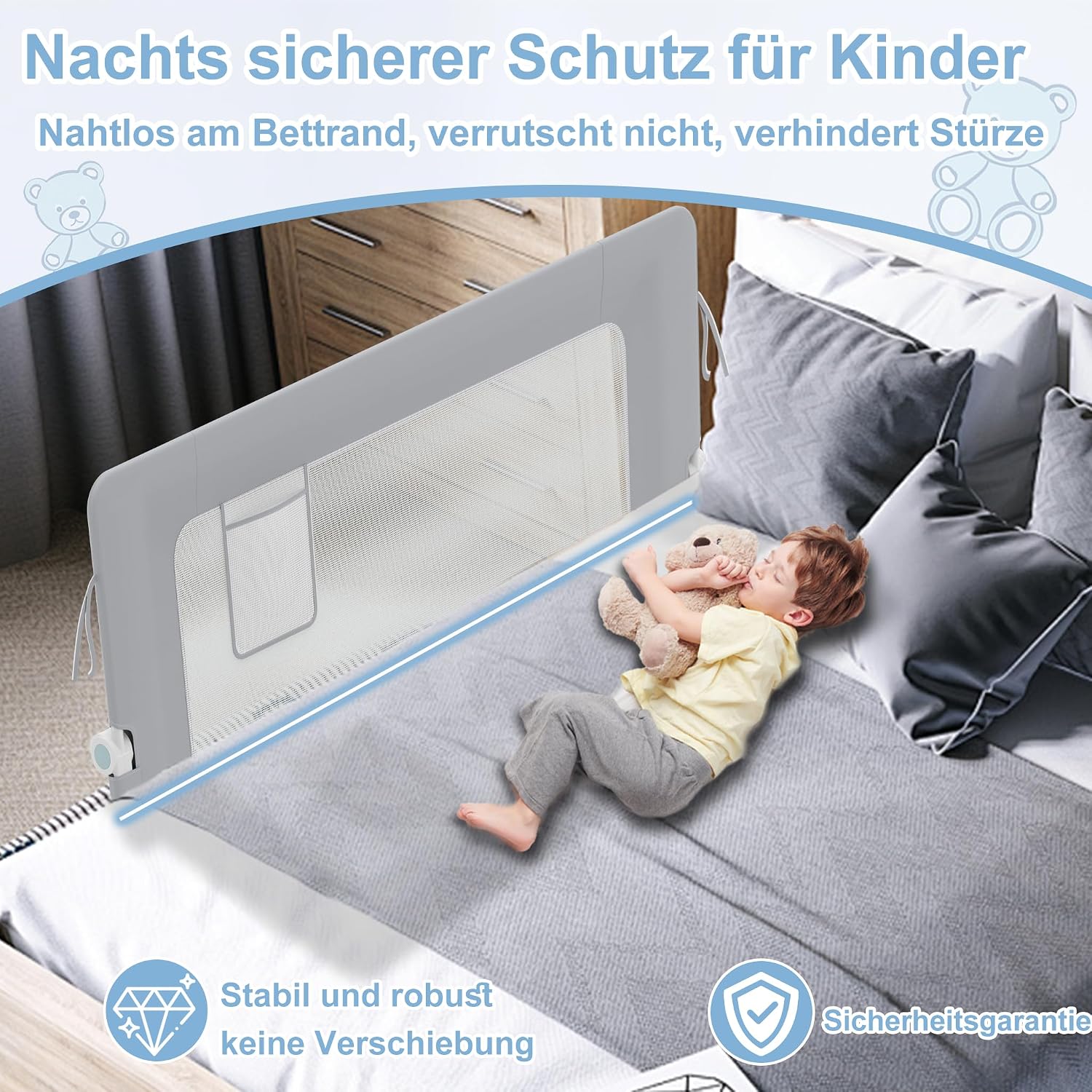 Detalle 1 de YRHome Bettgitter Rausfallschutz 200 cm
