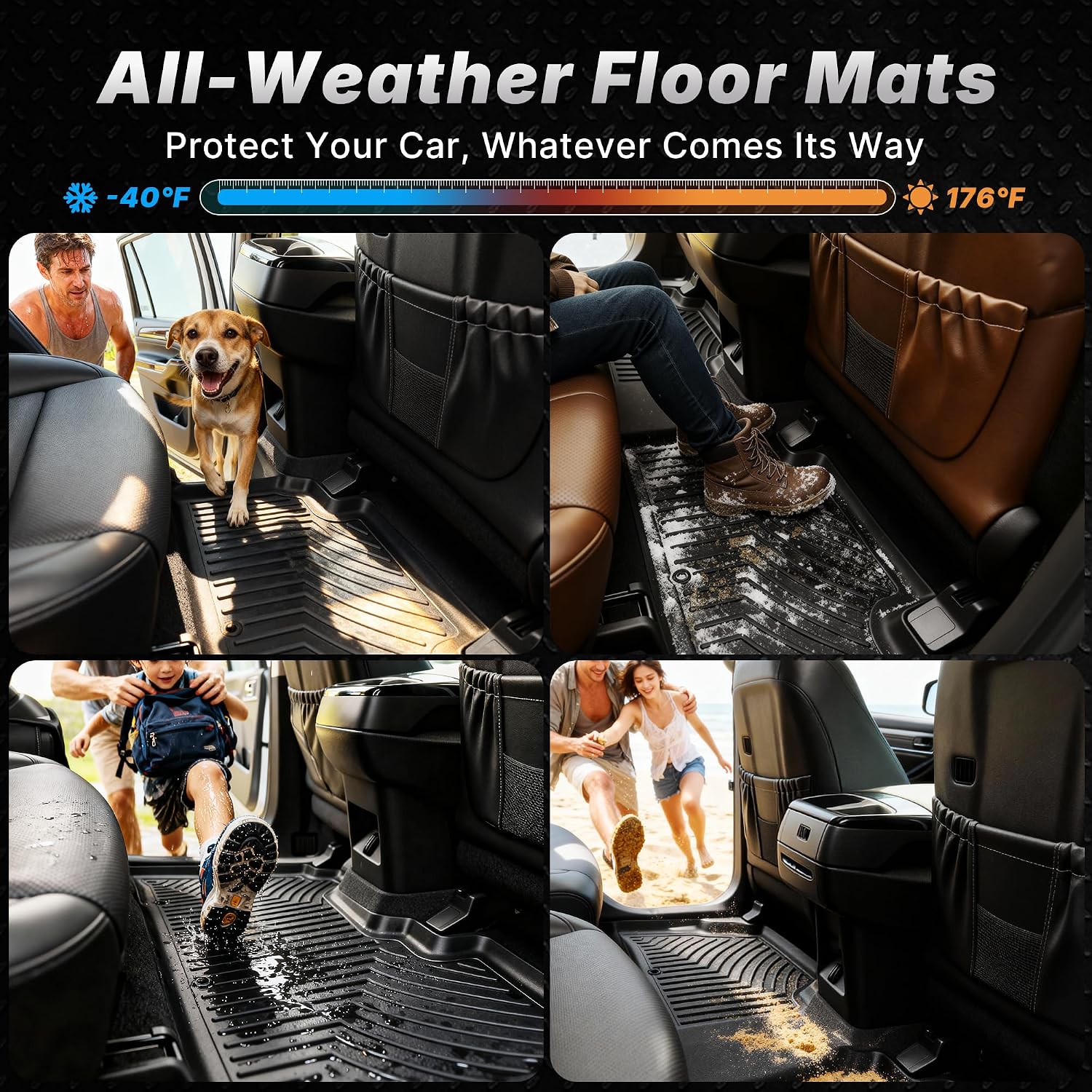 Thumbnail 5 de OEDRO All-Weather Floor Mats for 2019-2026 Chevy Silverado / 2020-2026 GMC Sierra Double Cab (No Rear Underseat Storage) - 2 Front + 1 Rear, TPE