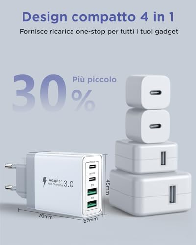 Thumbnail 4 de Aioneus Caricatore USB-C Rapido 40W 4 Porte con Cavo 2m: Potenza, Versatilità e Sicurezza