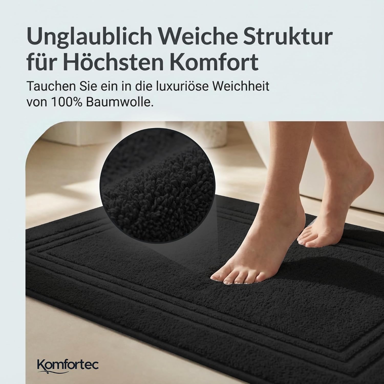 Thumbnail 1 de Komfortec Badvorleger 2er-Set aus 100% Baumwolle, 50×70 cm, Schwarz – 600 GSM
