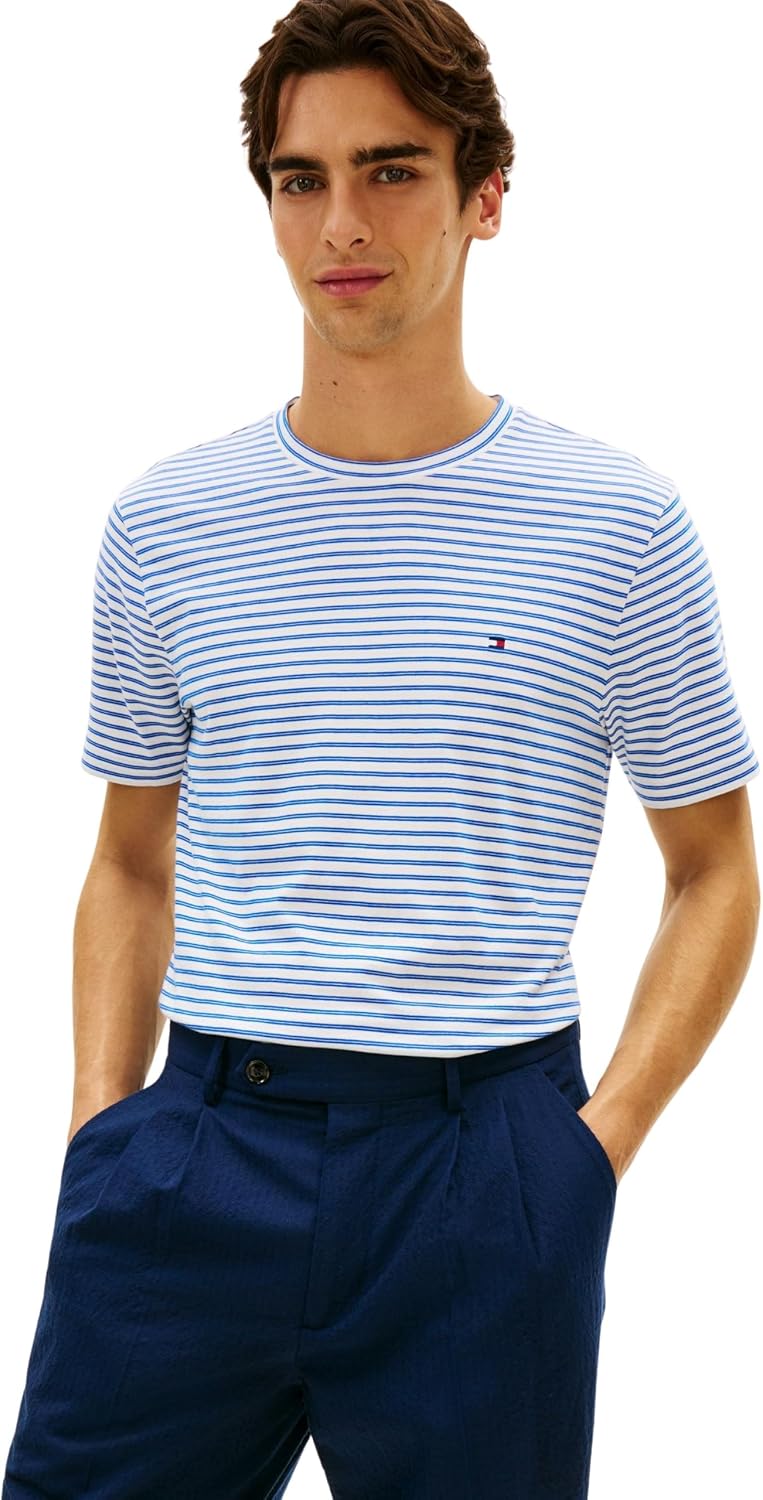 Detalle 2 de Tommy Hilfiger Ess Seasonal Reg Fit Stripe Tee MW0MW40923 maglietta a righe da uomo