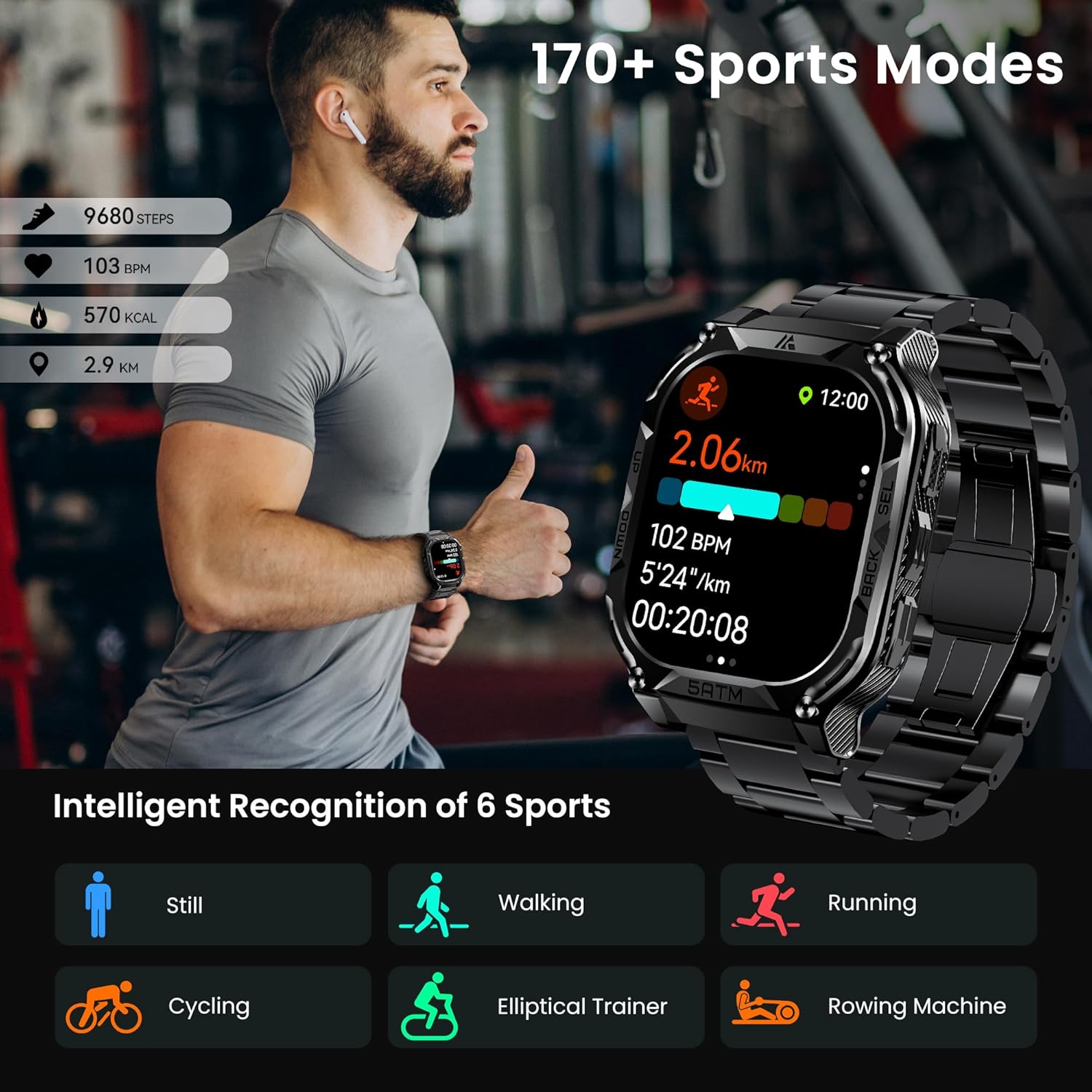 Detalle 2 de HIDAMEL Rugged Smartwatch for Men with GPS, Altimeter, Compass and 480mAh Battery