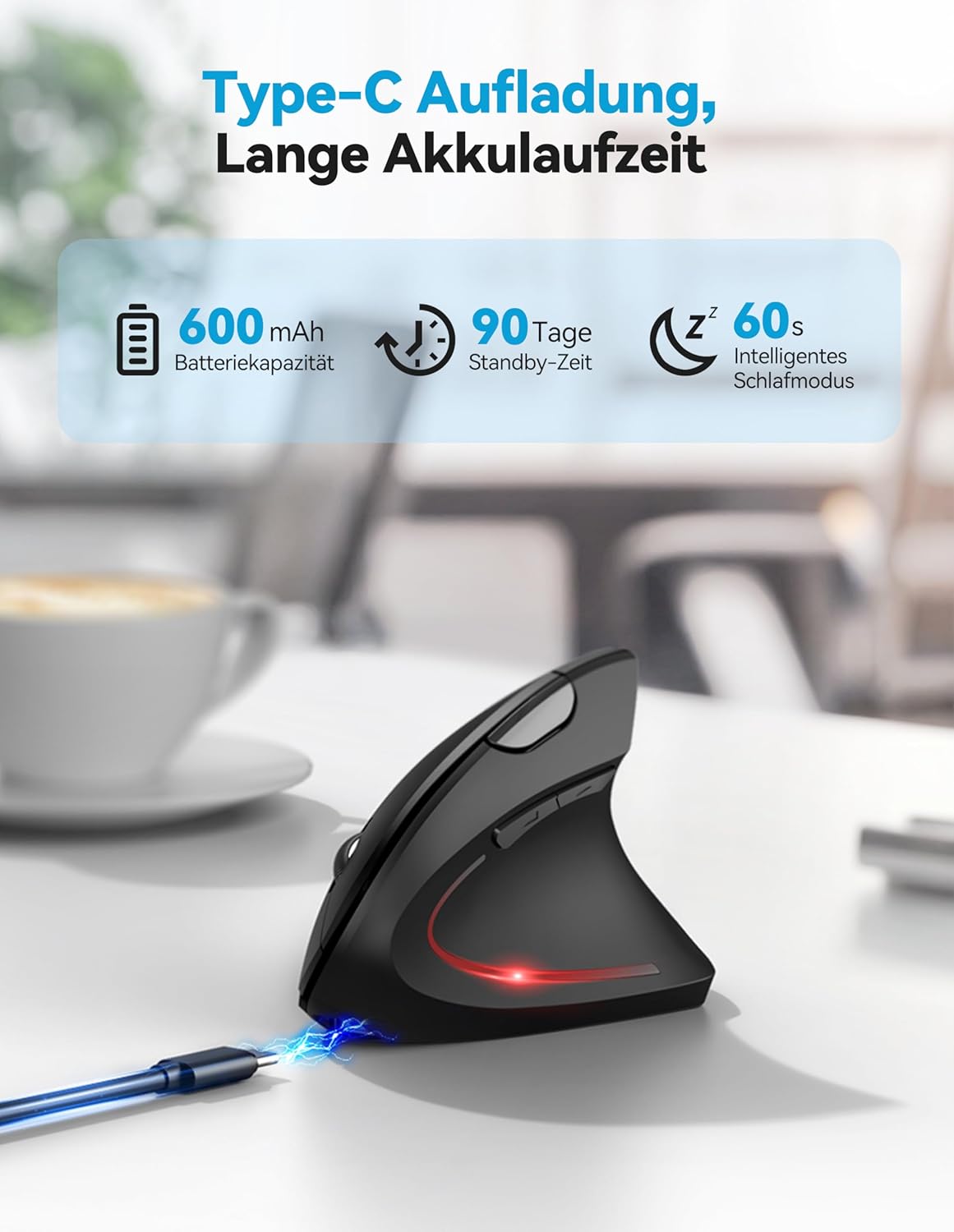 Detalle de TECKNET Ergonomische Bluetooth Maus 4800 DPI