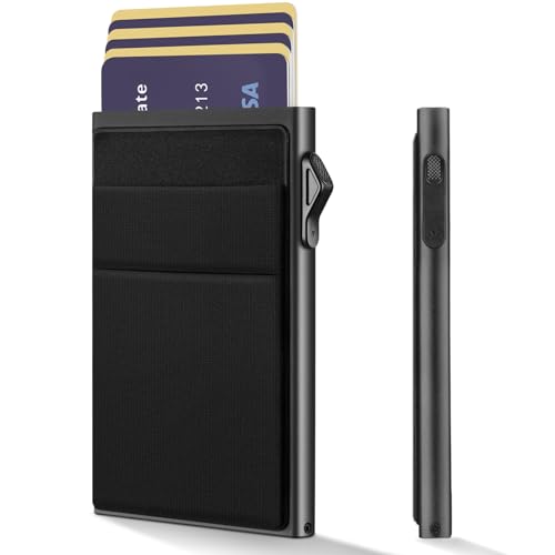 Detalle de YESIIW Porte Carte Homme en Aluminium avec Pop-Up et Blocage RFID – Noir Européenne