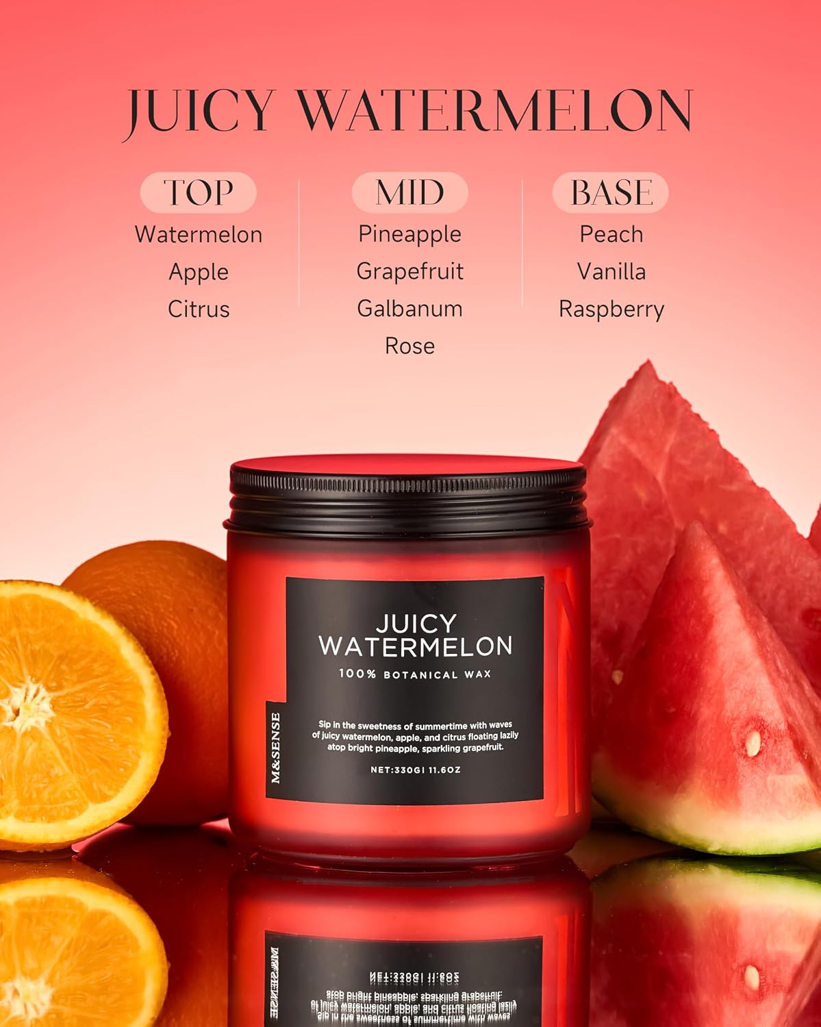 Thumbnail 1 de M&SENSE Juicy Watermelon Soy Candles — 11.6oz, 70-Hour Dual-Wick, Clean Non-Toxic Aromatic Diffusion