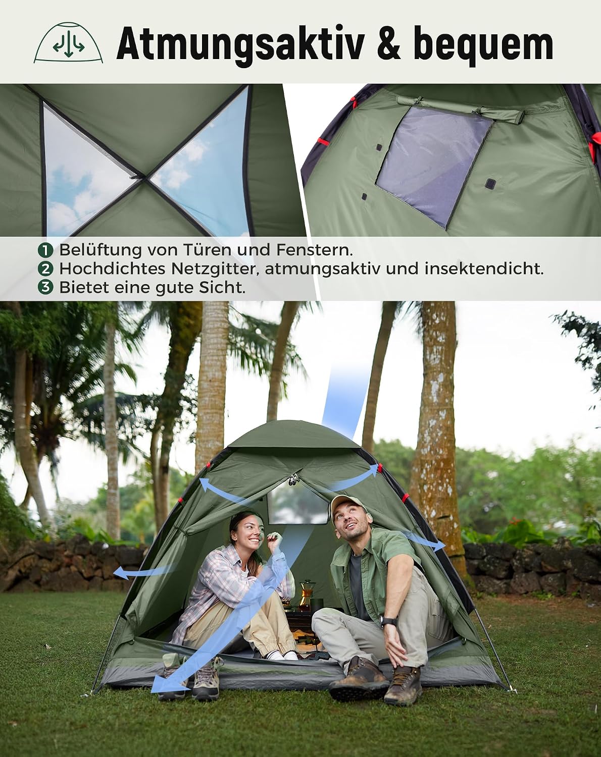 Thumbnail 4 de KingCamp 2-3 Personen Zelt – Wasserdicht 3000 mm, Ultraleicht & Großes Überdach, ideal für Wanderer, Festivals & Wochenendausflüge