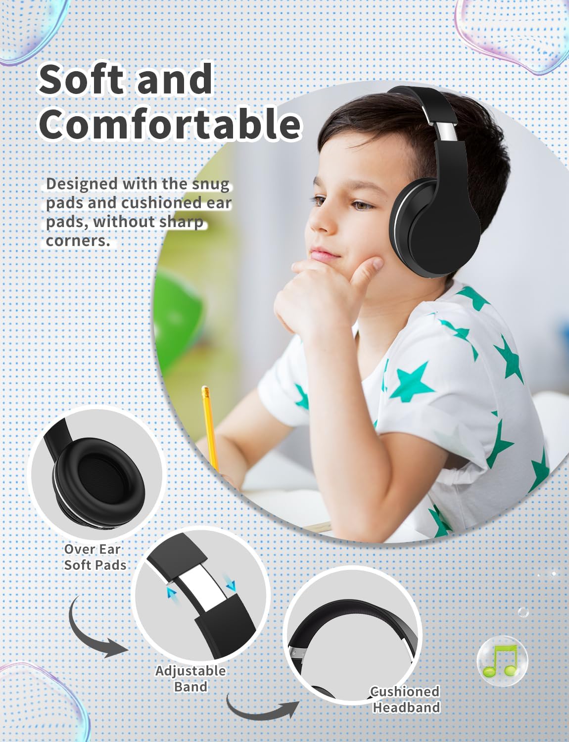 Thumbnail 2 de Xunpuls Cuffie wireless over-ear per bambini – Bluetooth 5.1, 10 ore, pieghevoli