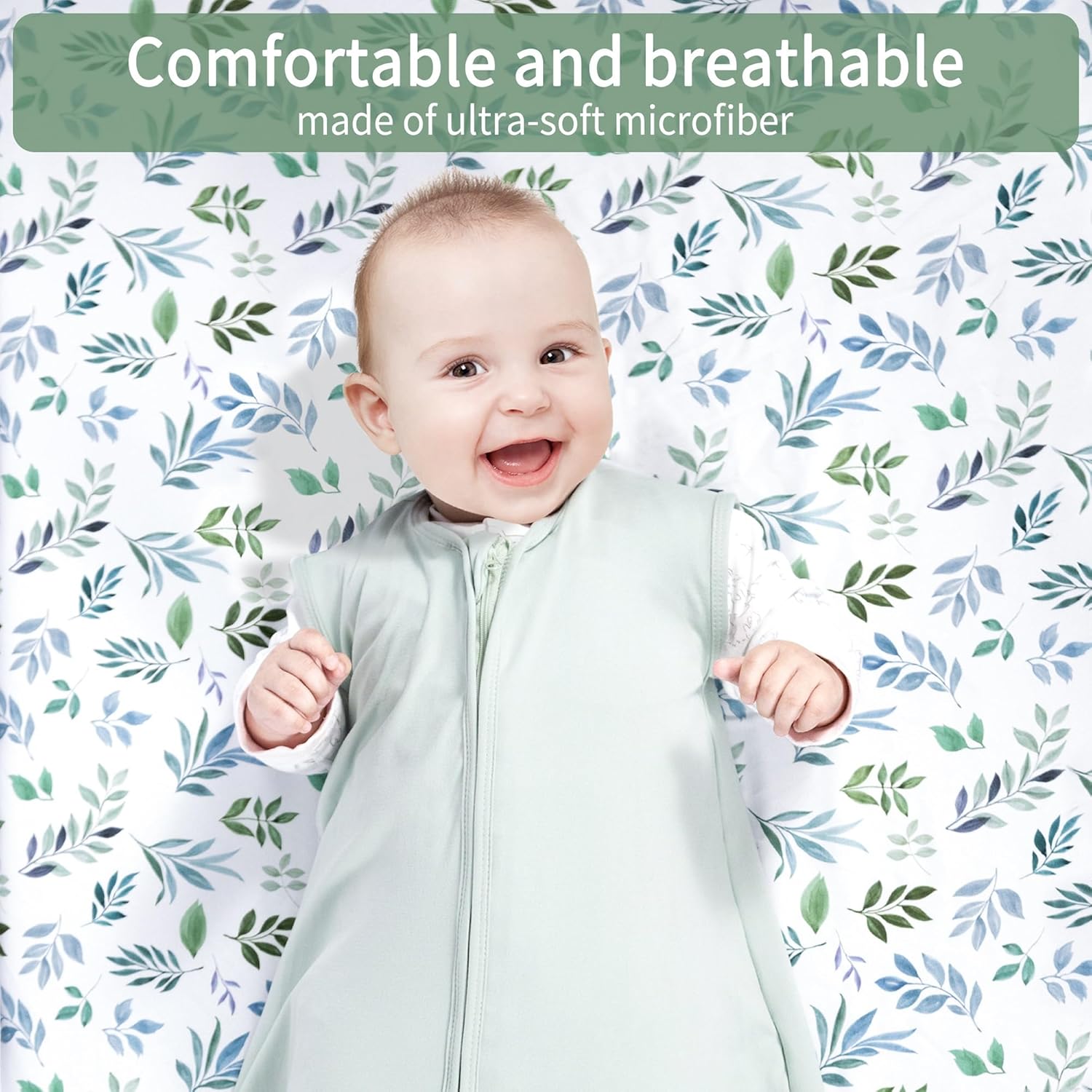 Detalle 2 de GUNTAIL 2-Pack Microfiber Crib Sheets, 52 x 28 x 8 in, Leaf & Green