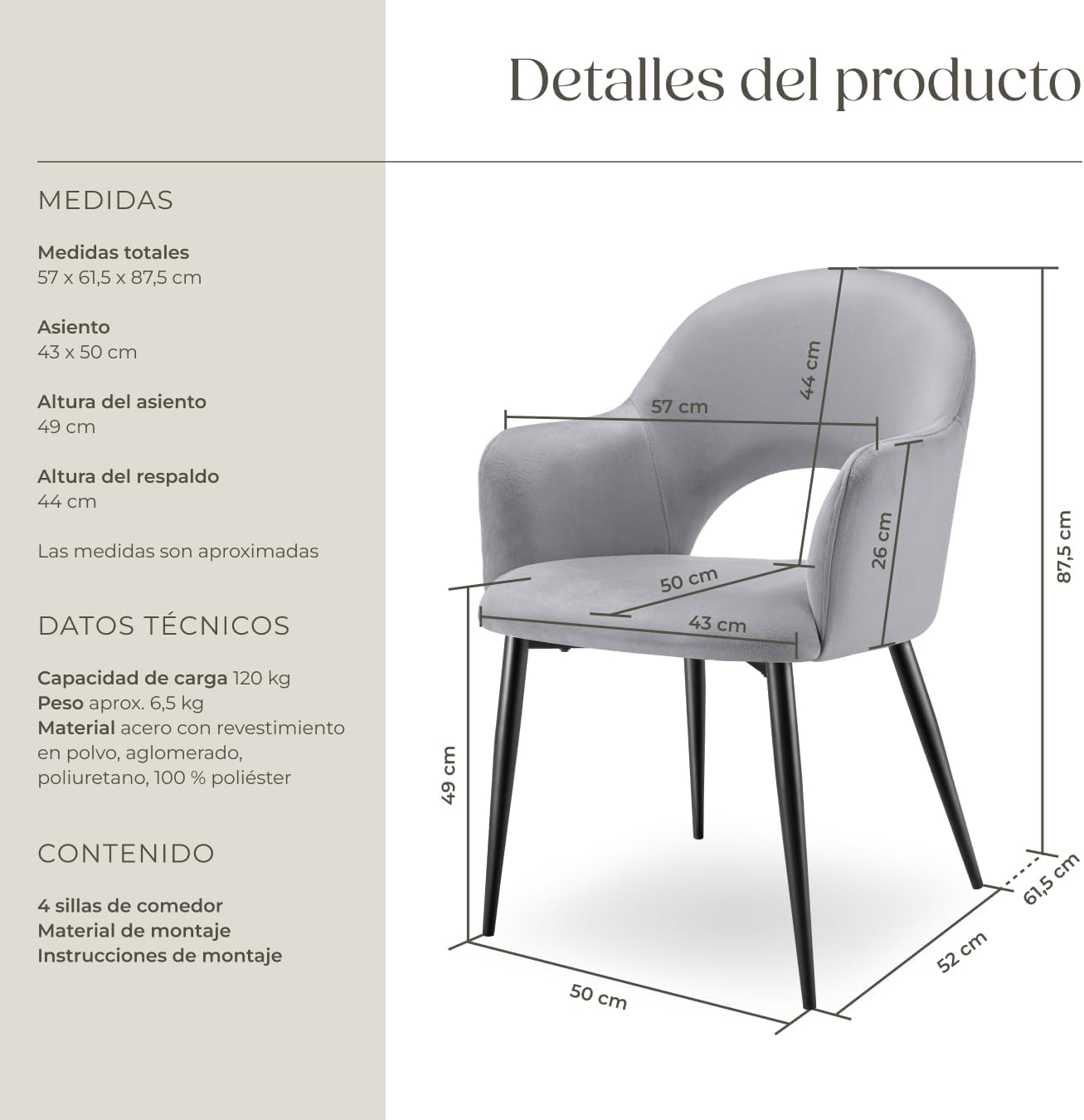 Thumbnail 2 de tectake® sillas de Comedor Terciopelo 120 kg
