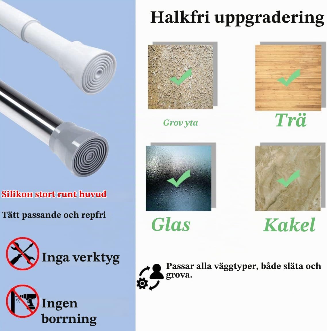Thumbnail 2 de Venwemong justerbar duschstång i rostfritt stål, 19–200 cm, utan borrning