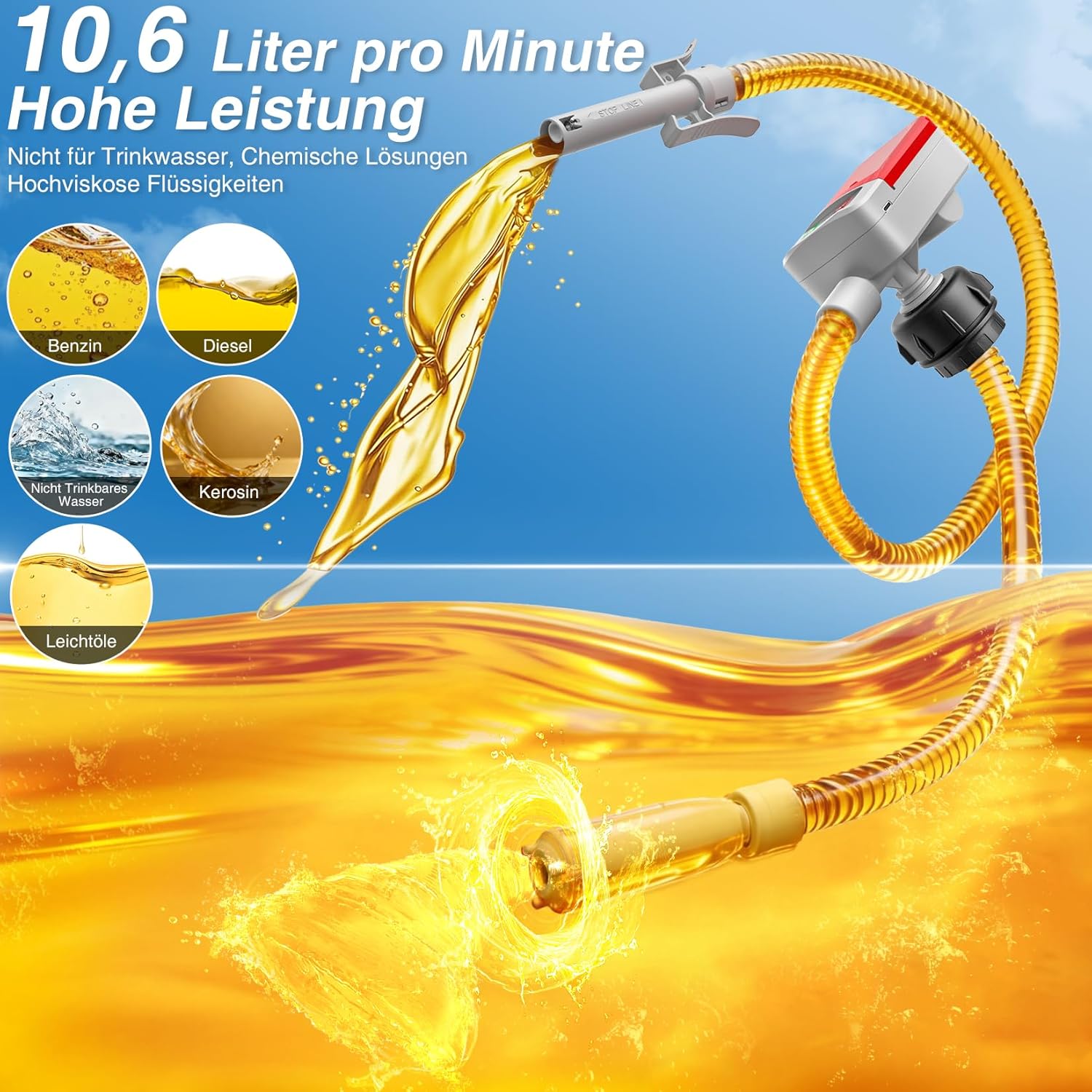 Thumbnail 2 de GZOKMOG Kraftstoffpumpe mit Auto-Stopp-Sensor – 10,6 L/min, USB oder 4 AA-Batterien, inkl. 4 Adapter
