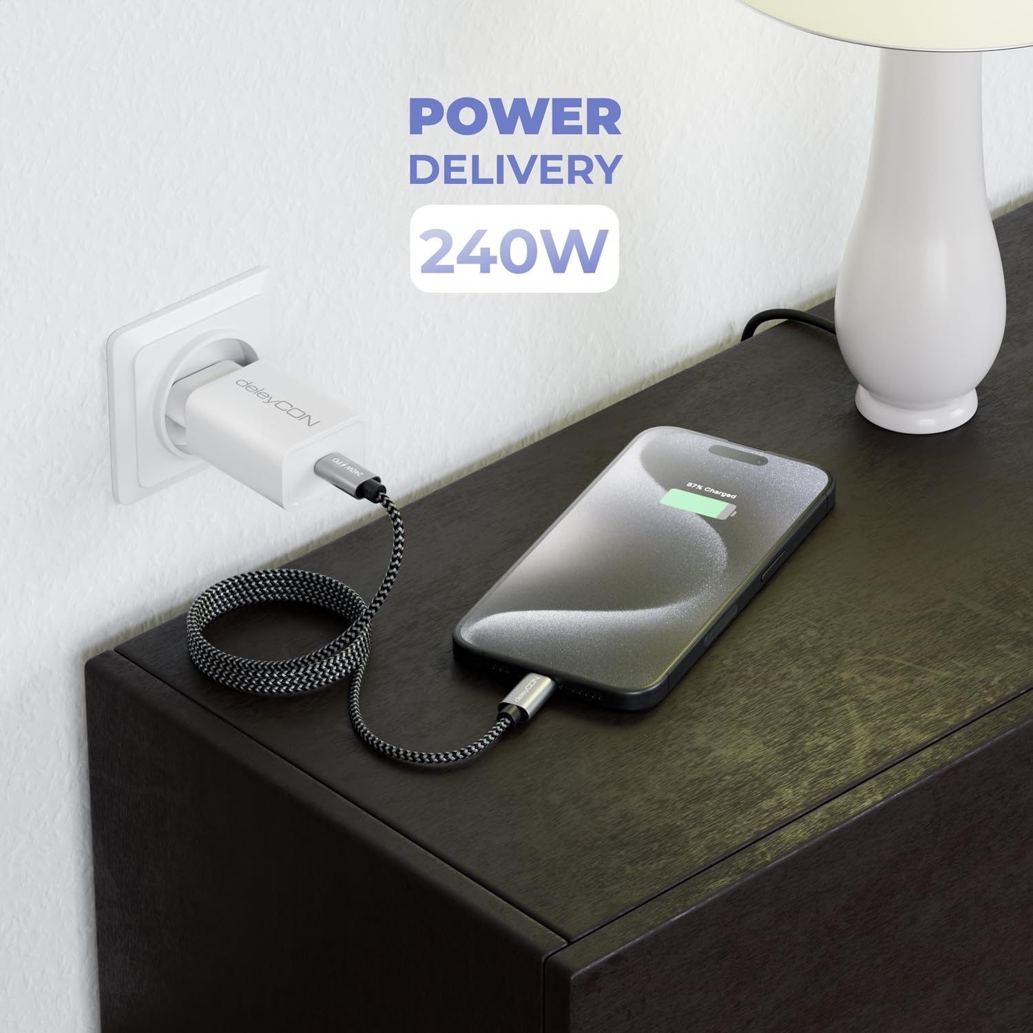 Thumbnail 4 de deleyCON 1m 240W USB-C Cavo Ricarica PD3.1 – USB-C a USB-C, nylon intrecciato