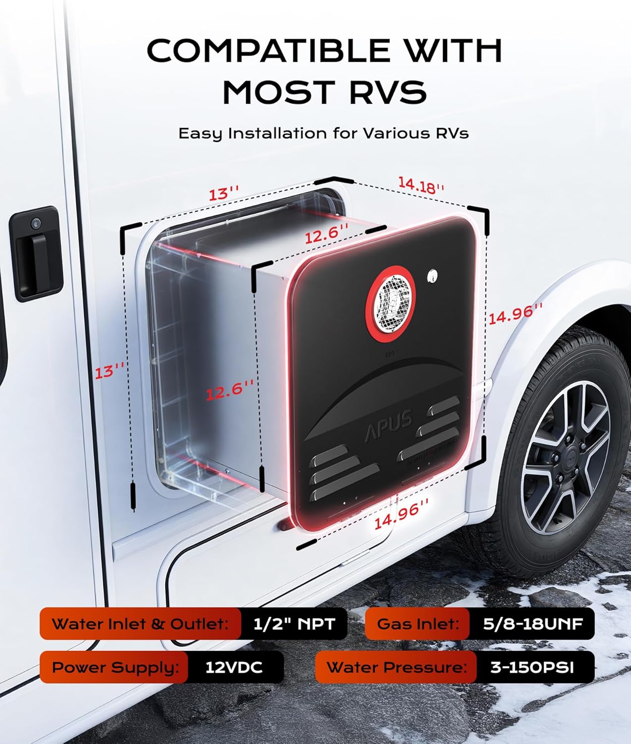 Thumbnail 4 de APUS RV Tankless Water Heater (68,000 BTU) Propane On-Demand Instant Hot Water, 3.9 GPM, 12V with Remote