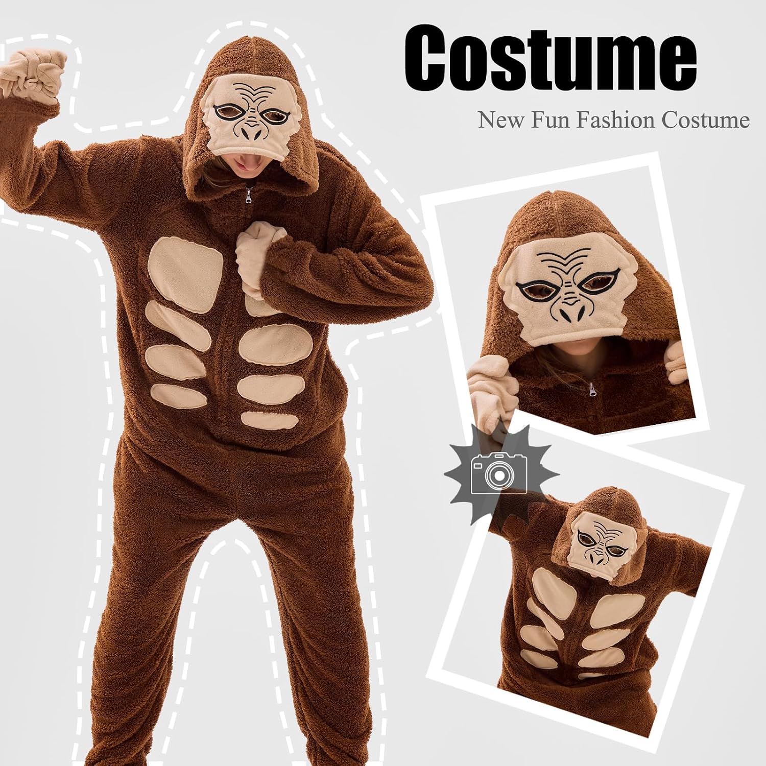 Detalle de JUOLOET Unisex Adult Animal Onesie Pajamas with Zipper and Pockets