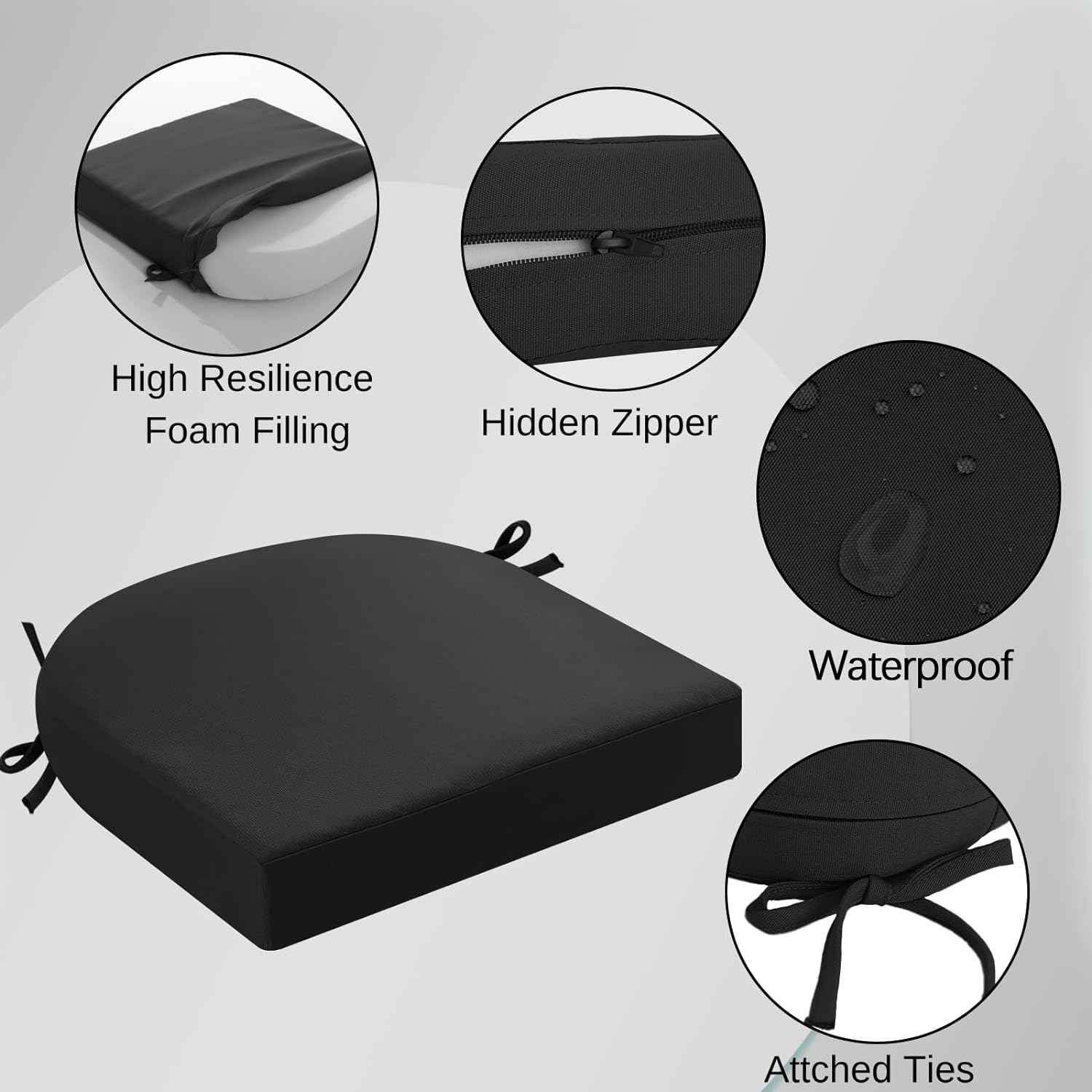 Thumbnail 2 de PRIMEPATIO Outdoor Garden Chair Cushions Set of 2 – 7cm Thick, 50x50cm, Black