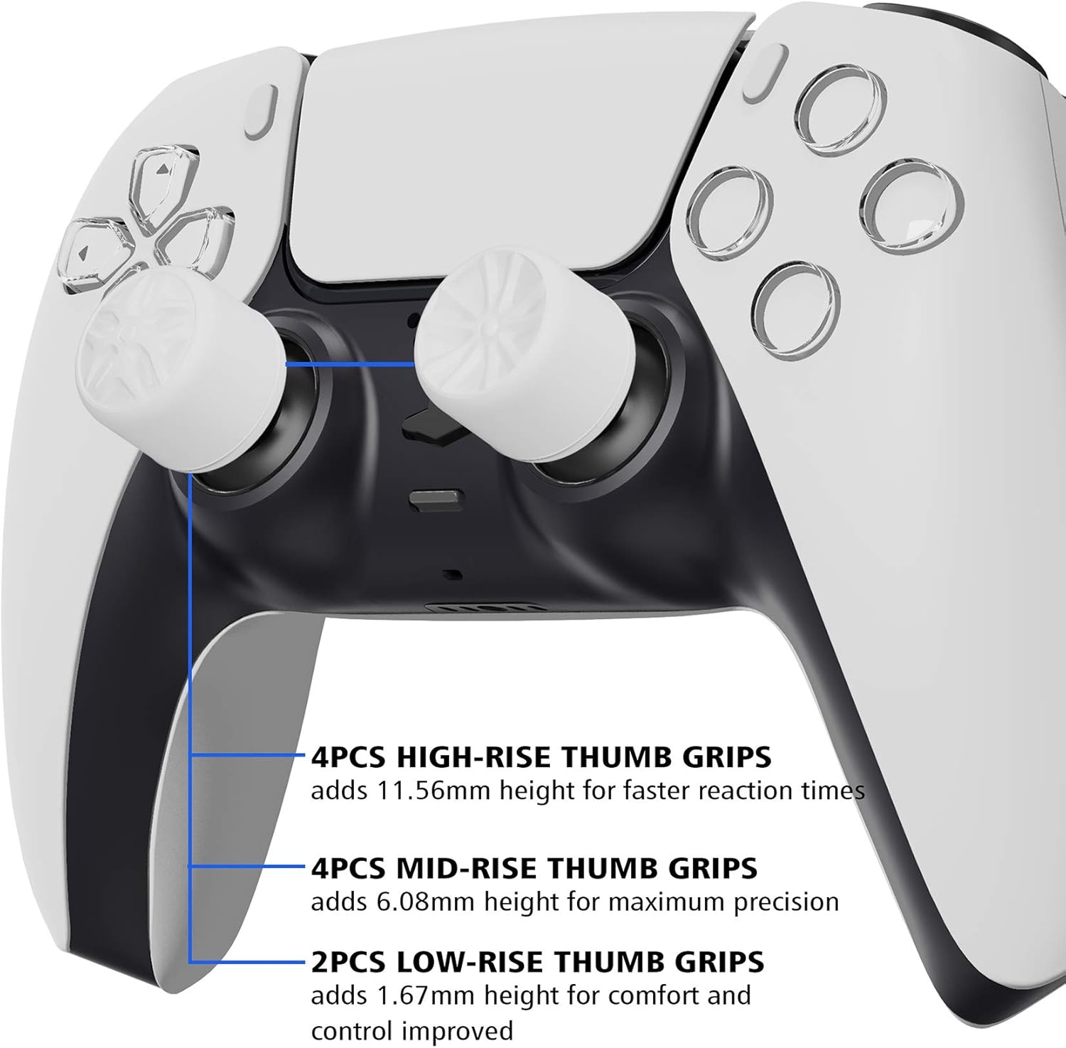 Thumbnail 2 de PlayVital White Ergonomic Analogue Joystick Caps for Xbox, PS5/PS4 and Switch Pro Controller – 10pcs with 3 Heights