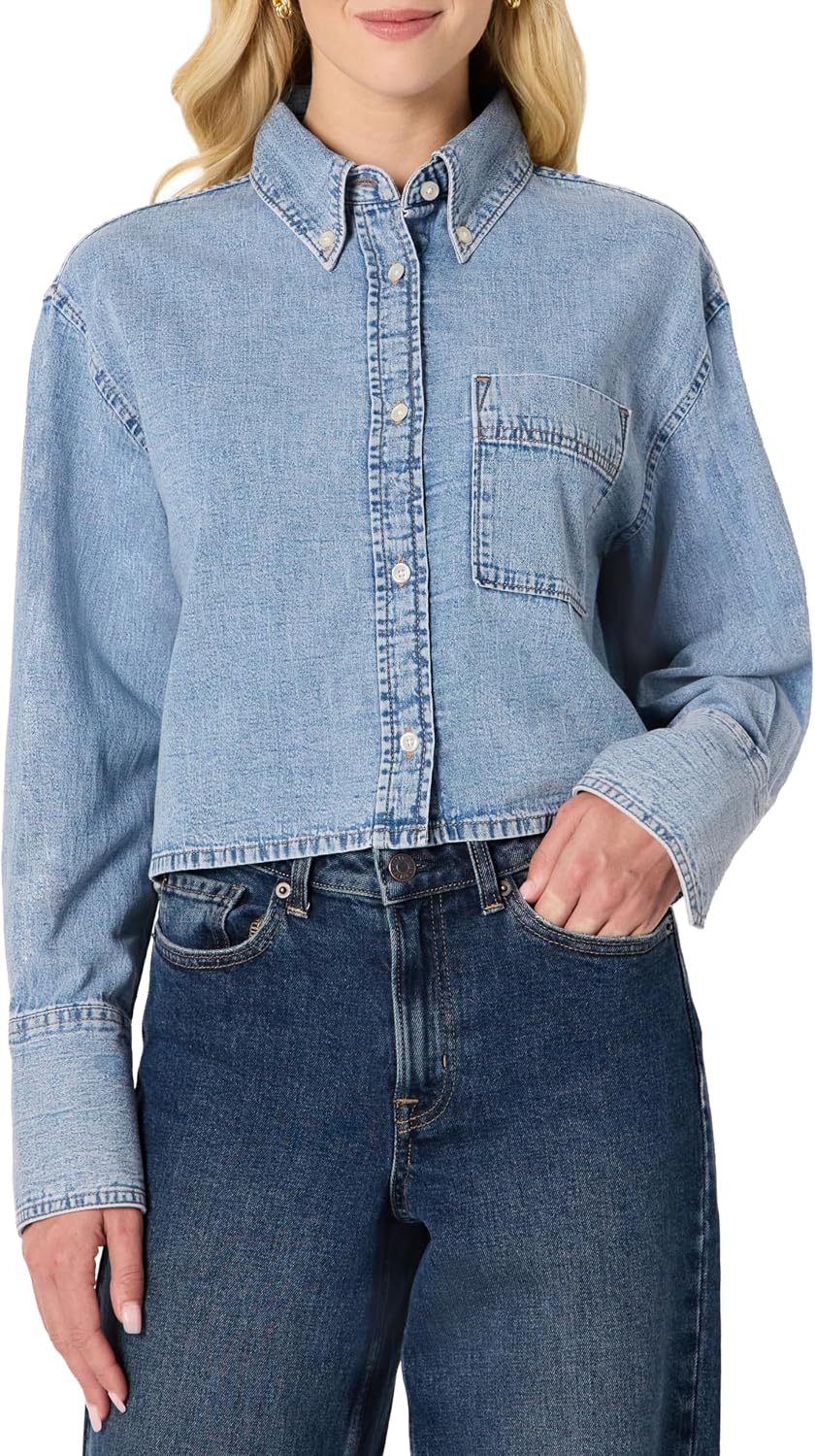 Thumbnail 1 de Amazon Essentials Cropped Denim Button Shirt for Women