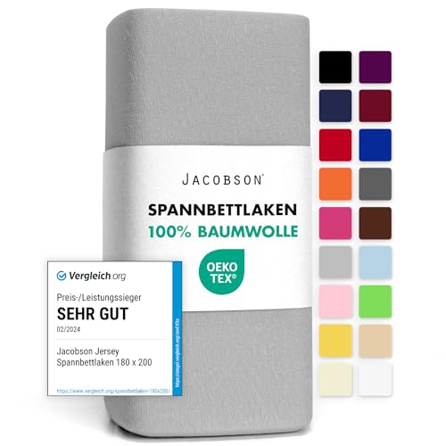 Detalle de JACOBSON Spannbettlaken Jersey 140x200–160x200 cm | Baumwolle, Grau