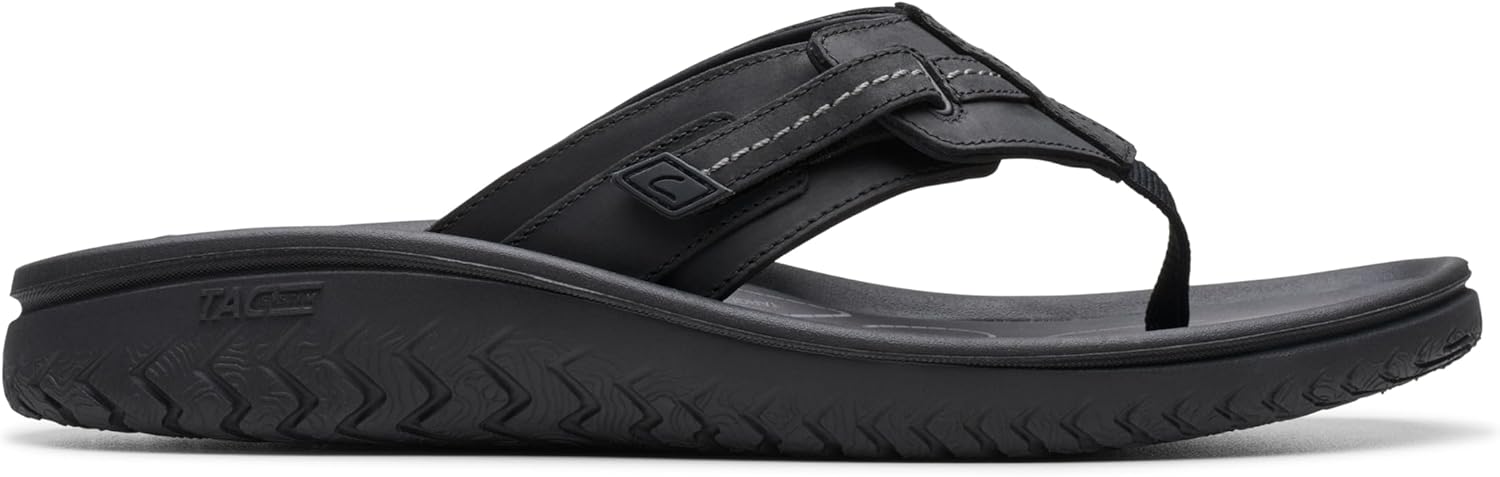 Thumbnail 1 de Clarks Wesley Sun TonguesHomme – Sandale en cuir noir, taille 11 (Homme)