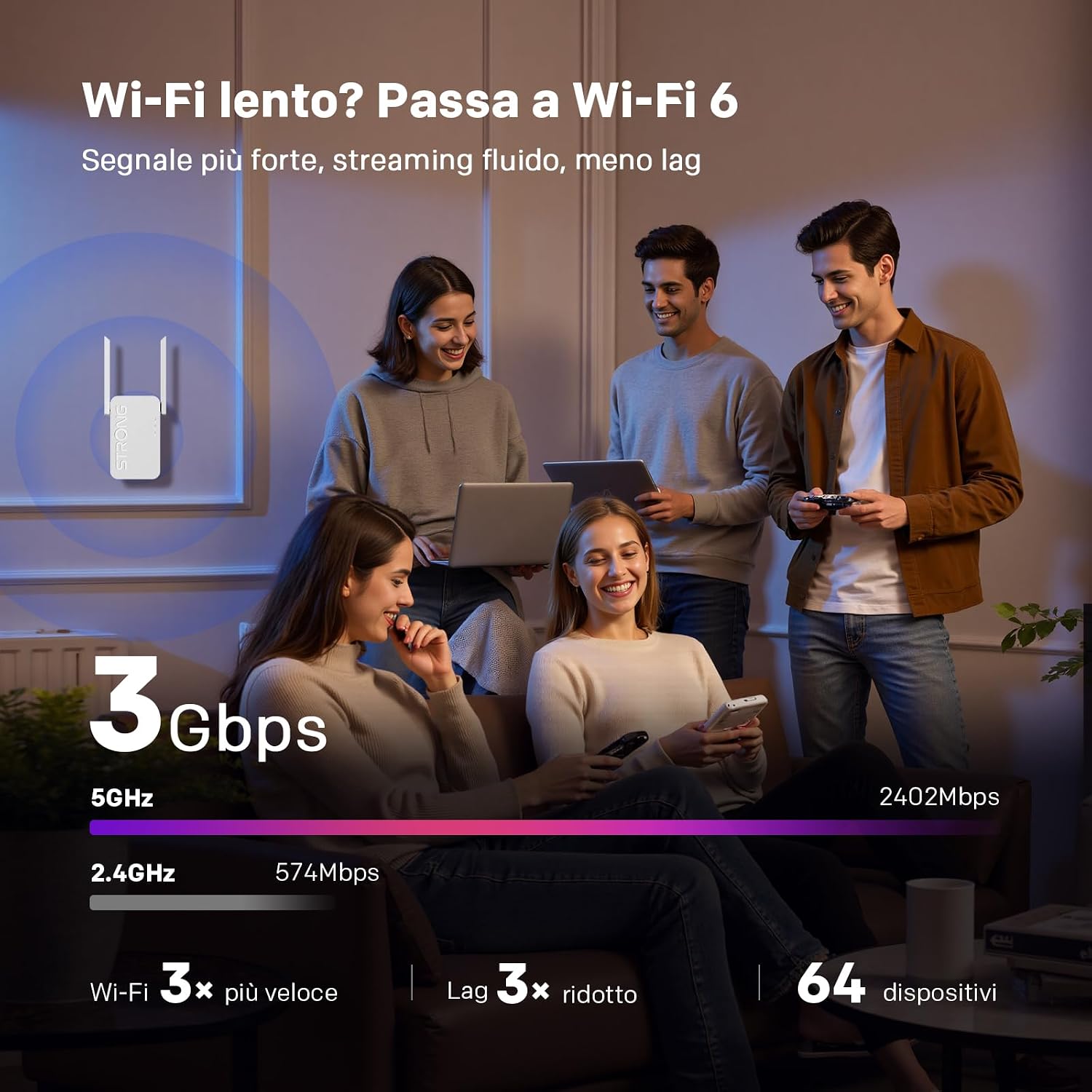 Detalle de STRONG Ripetitore WiFi 6 AX3000: Amplifica la tua rete Dual Band con facilità
