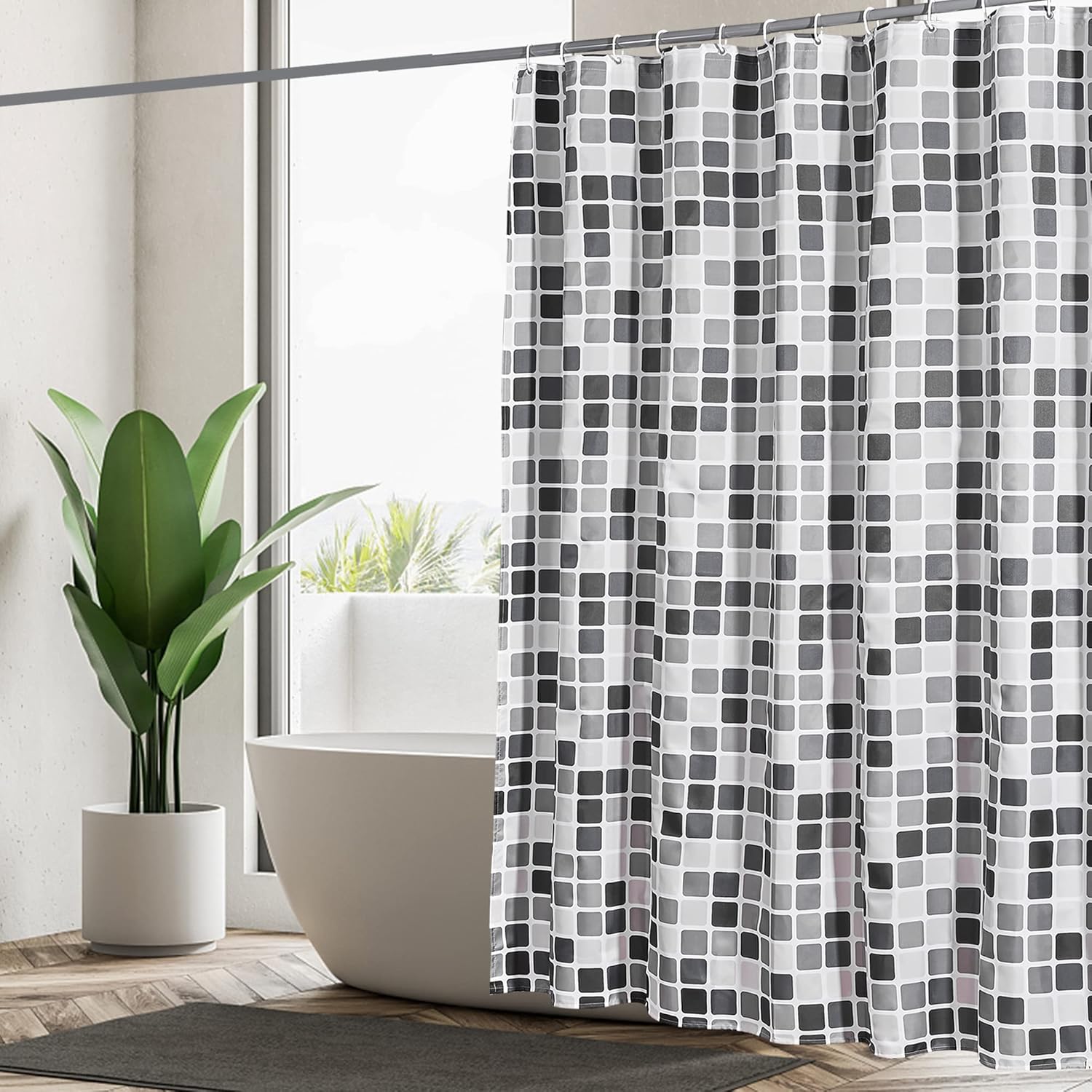 Thumbnail 6 de GERUIKE Extra Wide Weighted Shower Curtain 240 x 200 cm in White Ocean World pattern